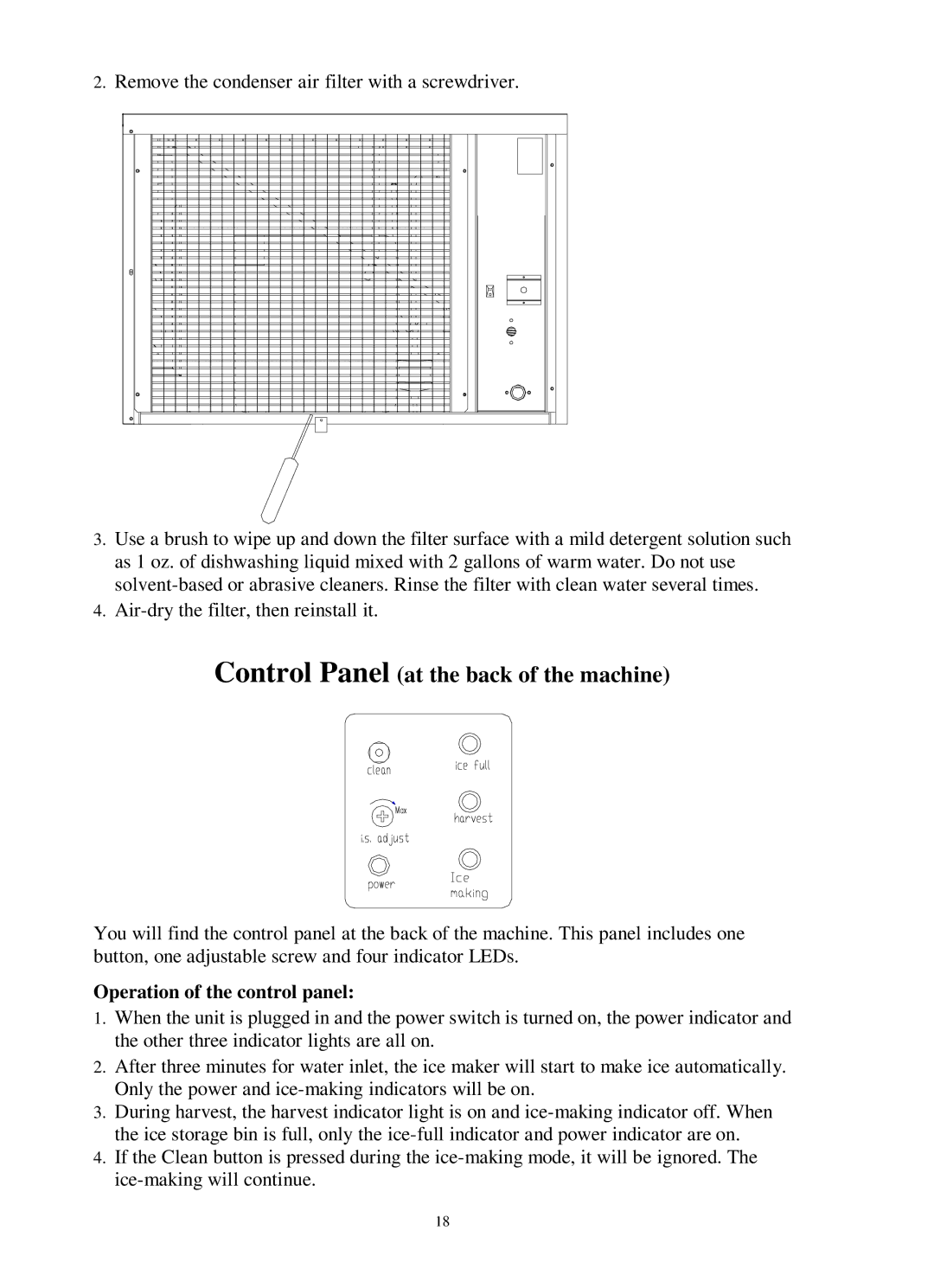 Franklin Industries, L.L.C FIM400 user manual Control Panel at the back of the machine, Operation of the control panel 