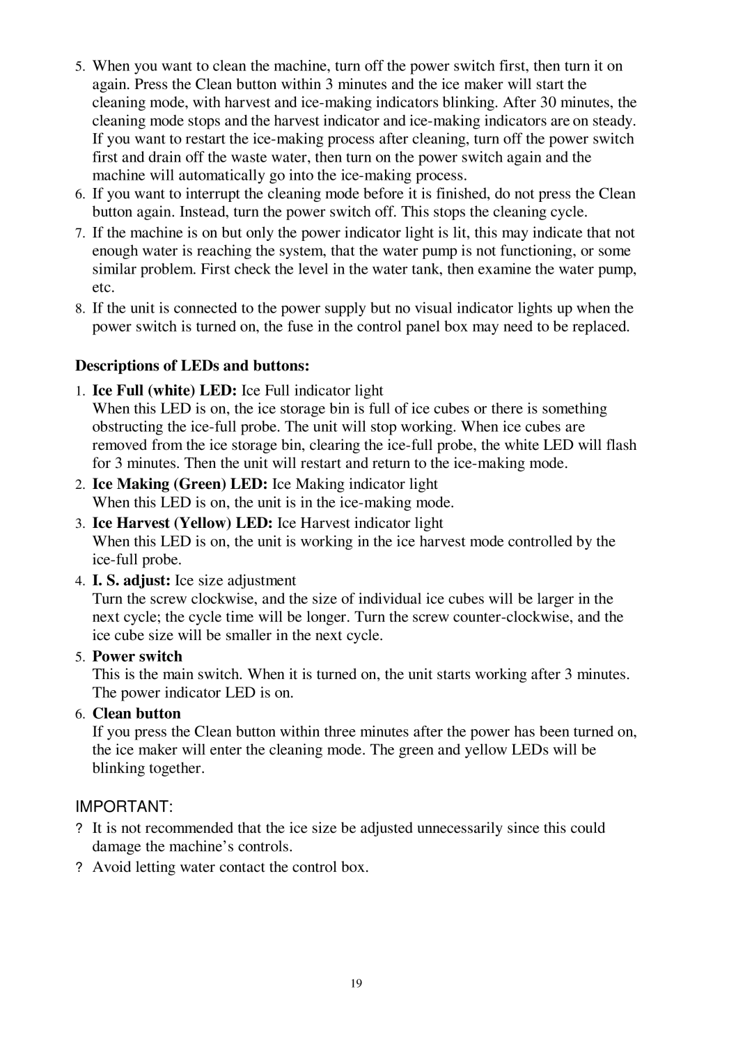 Franklin Industries, L.L.C FIM400 user manual Descriptions of LEDs and buttons, Power switch, Clean button 