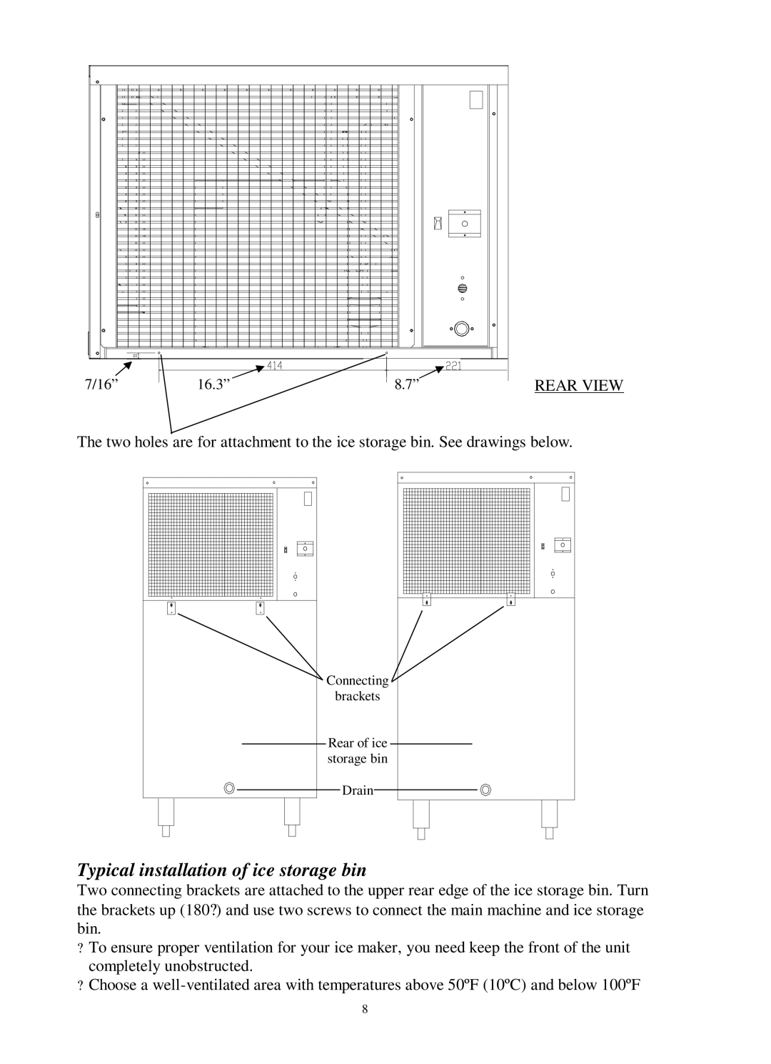 Franklin Industries, L.L.C FIM400 user manual Typical installation of ice storage bin, Rear View 