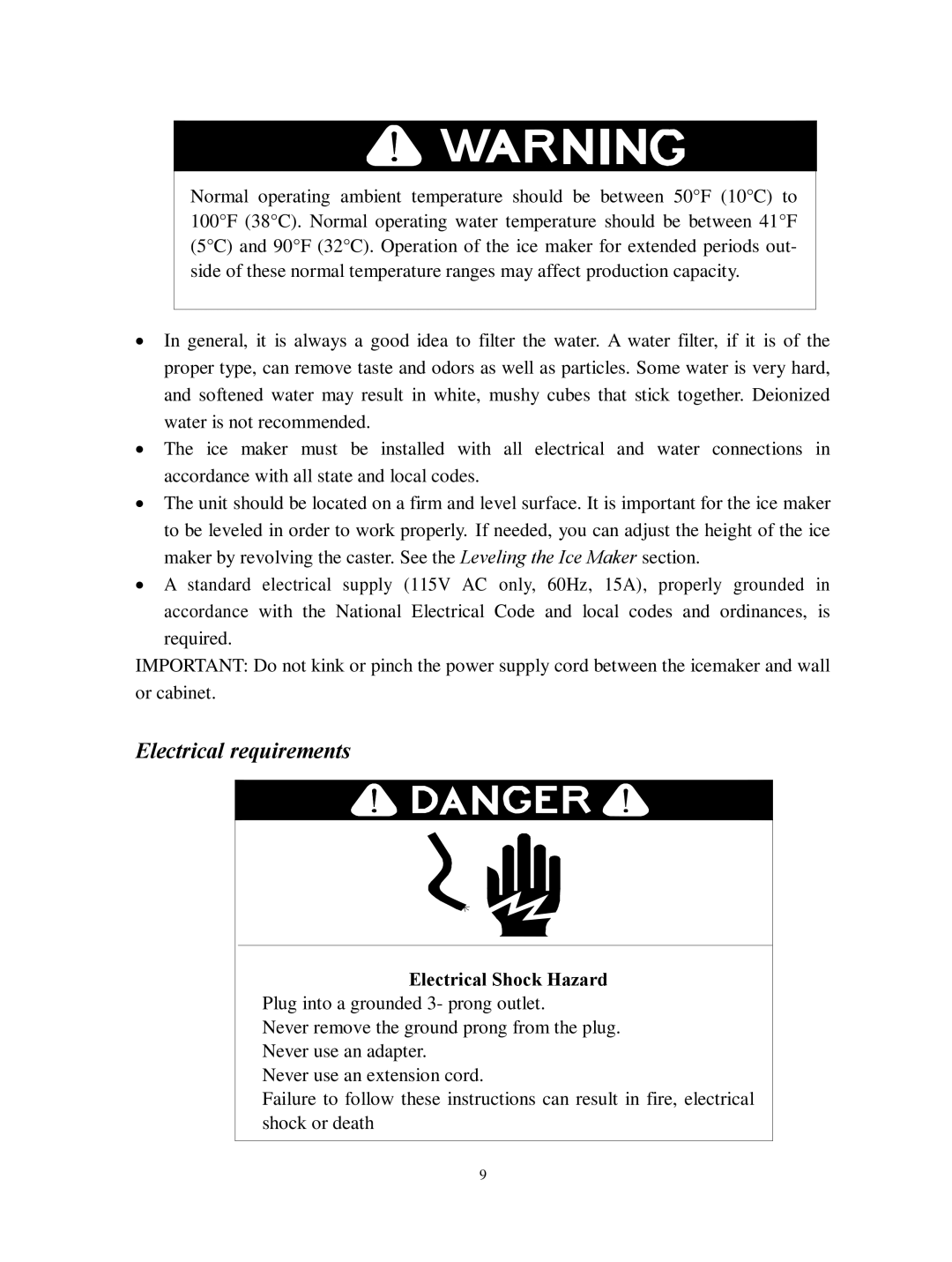 Franklin Industries, L.L.C FIM44 user manual Electrical requirements 