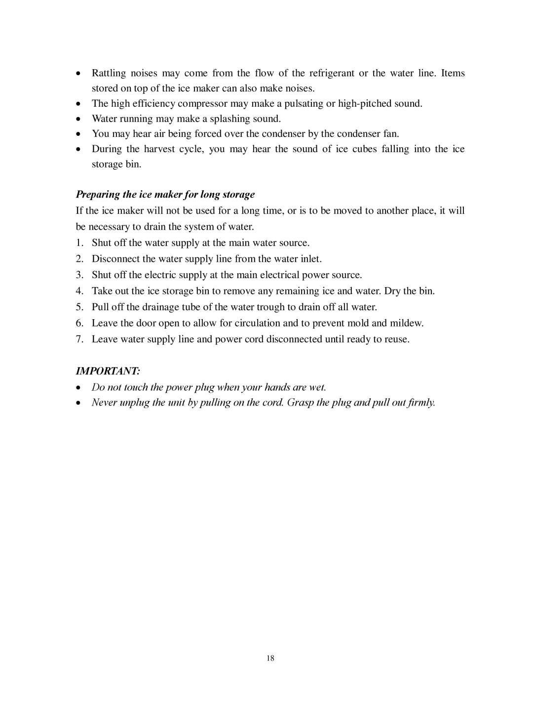 Franklin Industries, L.L.C FIM44 user manual Preparing the ice maker for long storage 