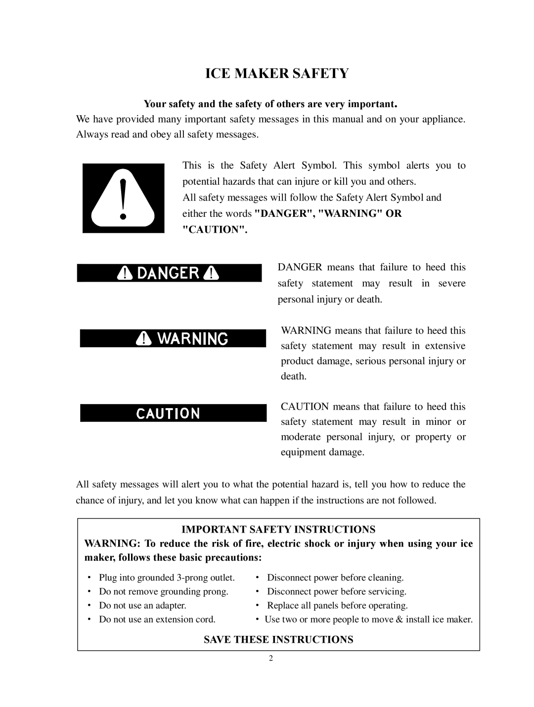 Franklin Industries, L.L.C FIM44 user manual ICE Maker Safety, Important Safety Instructions 