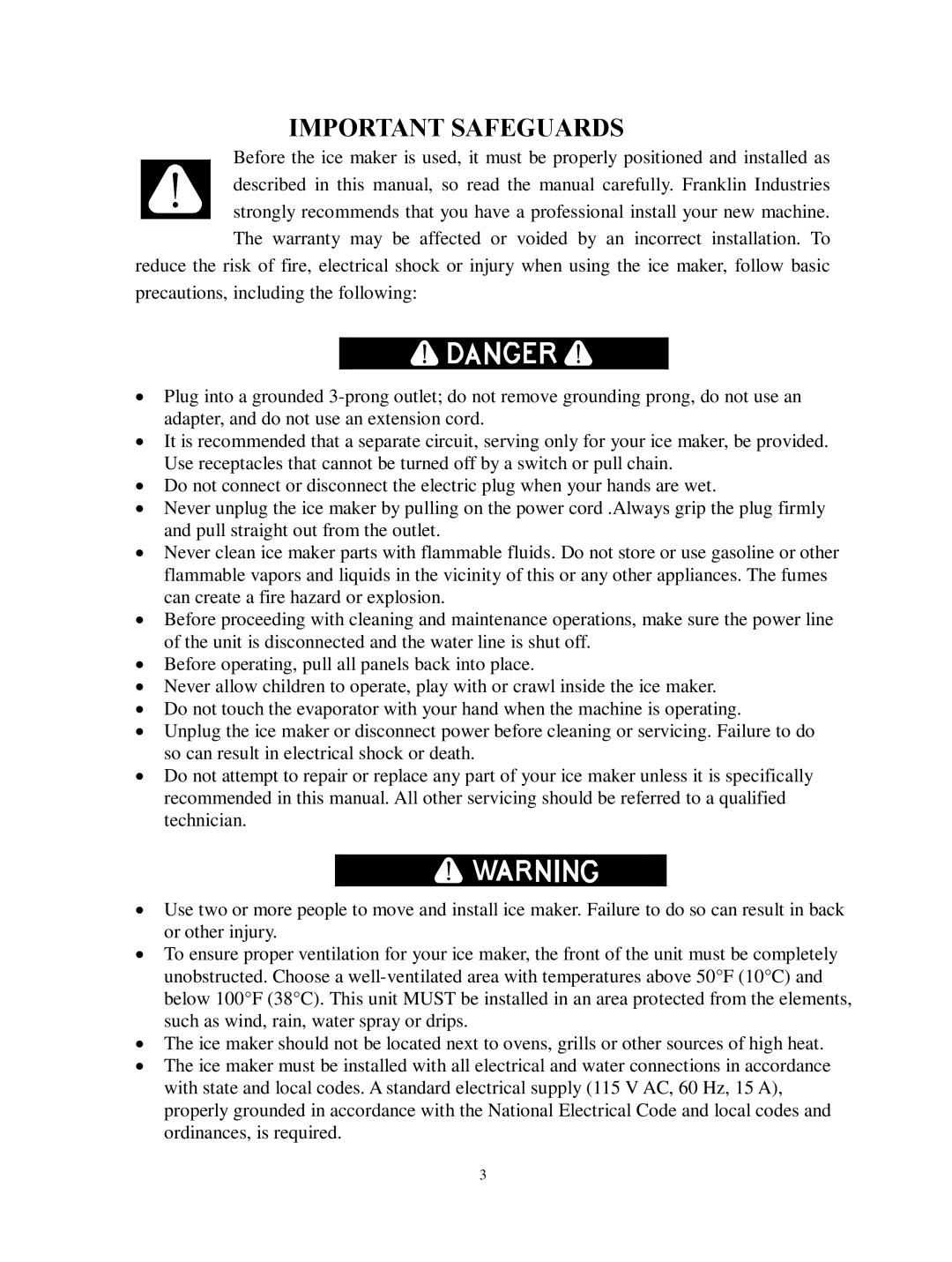 Franklin Industries, L.L.C FIM44 user manual Important Safeguards 