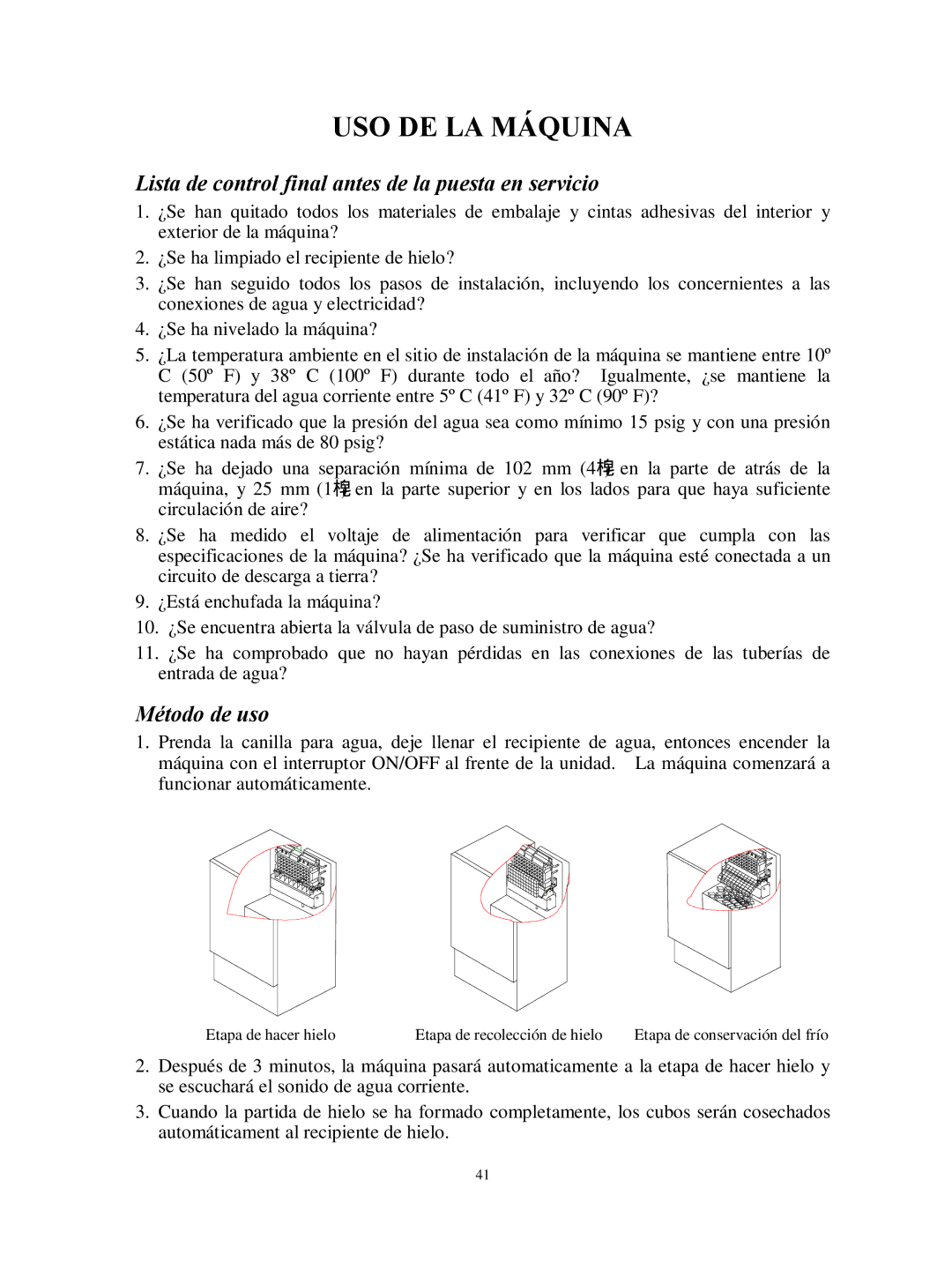 Franklin Industries, L.L.C FIM44 user manual Lista de control final antes de la puesta en servicio, Método de uso 