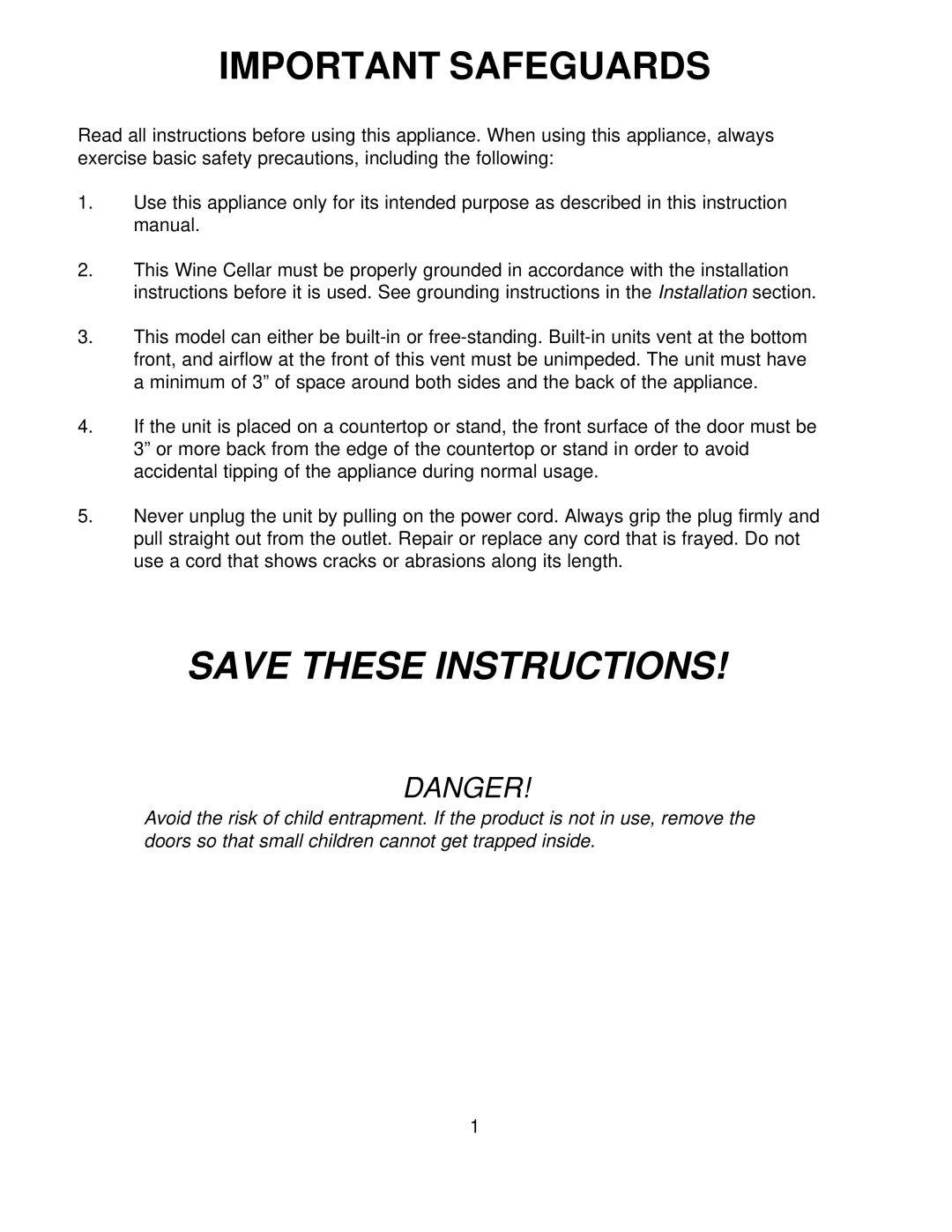 Franklin Industries, L.L.C FWC36 manual Important Safeguards, Danger, Save These Instructions 