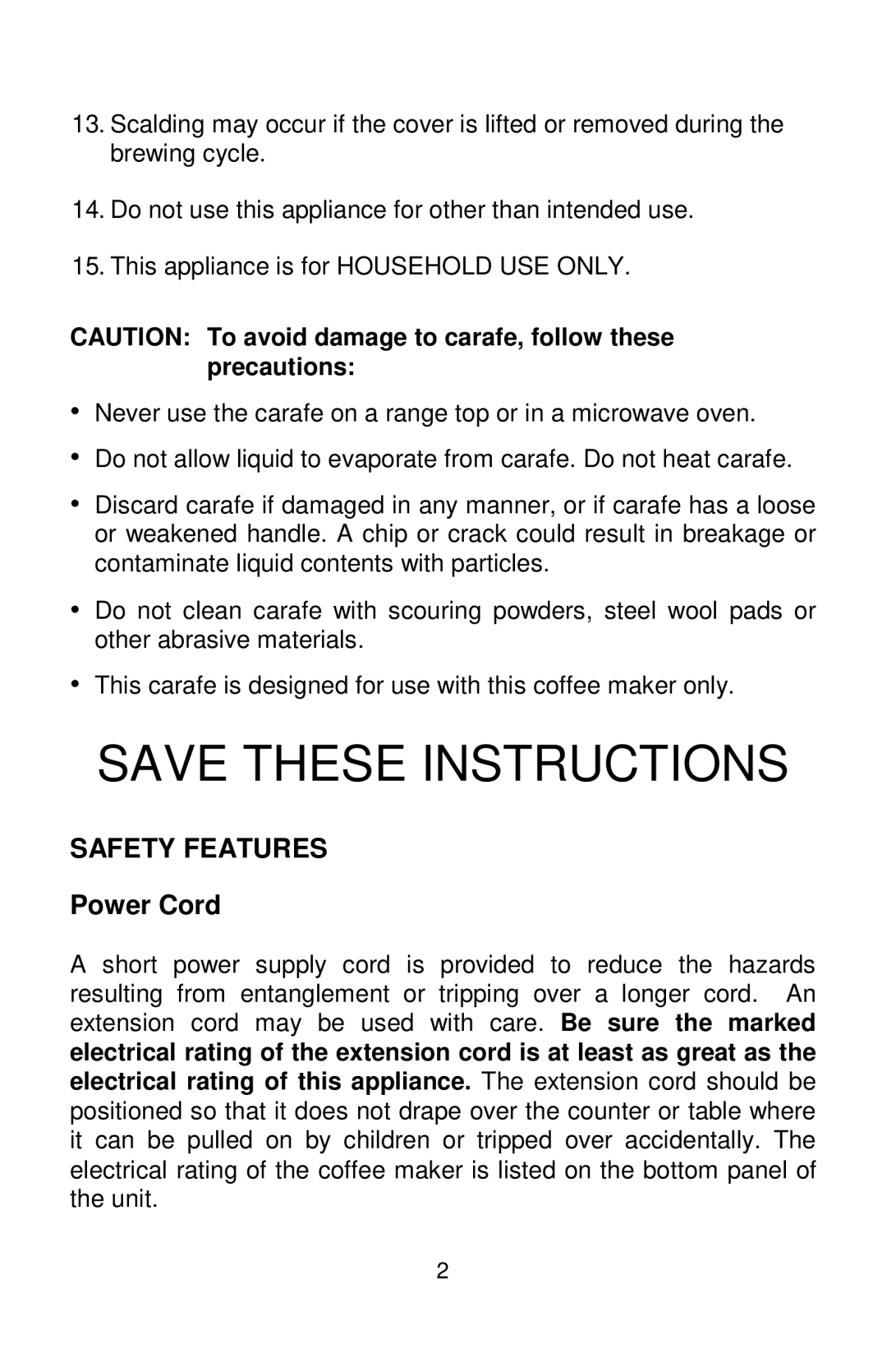 Franklin Industries, L.L.C pFR1730 manual Safety Features, Power Cord 