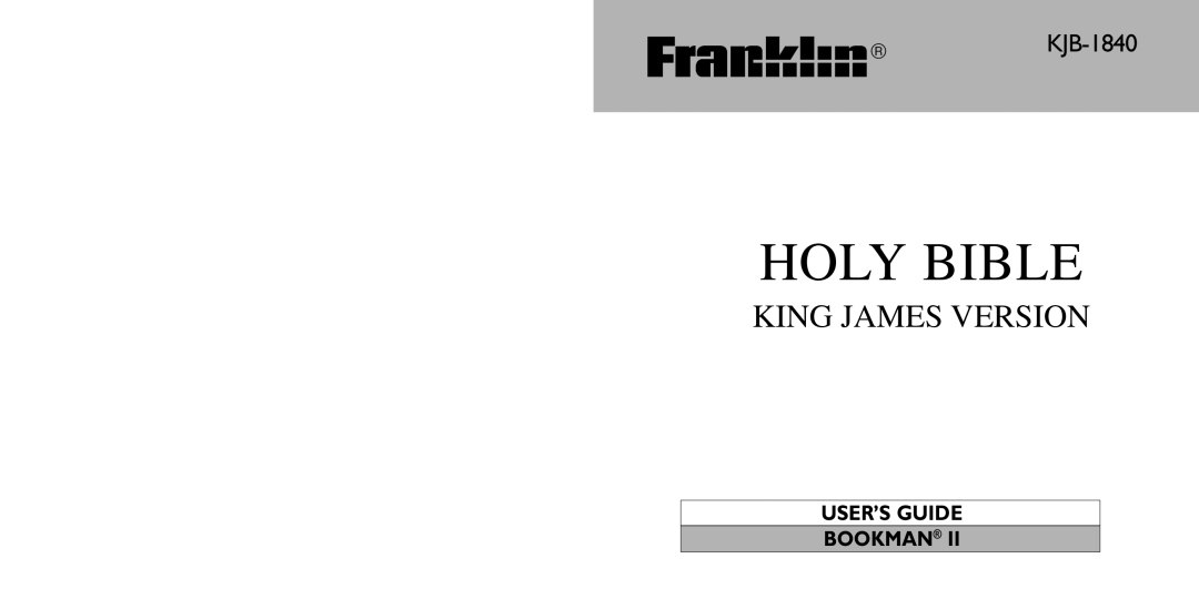 Franklin KJB-1840 manual Holy Bible 