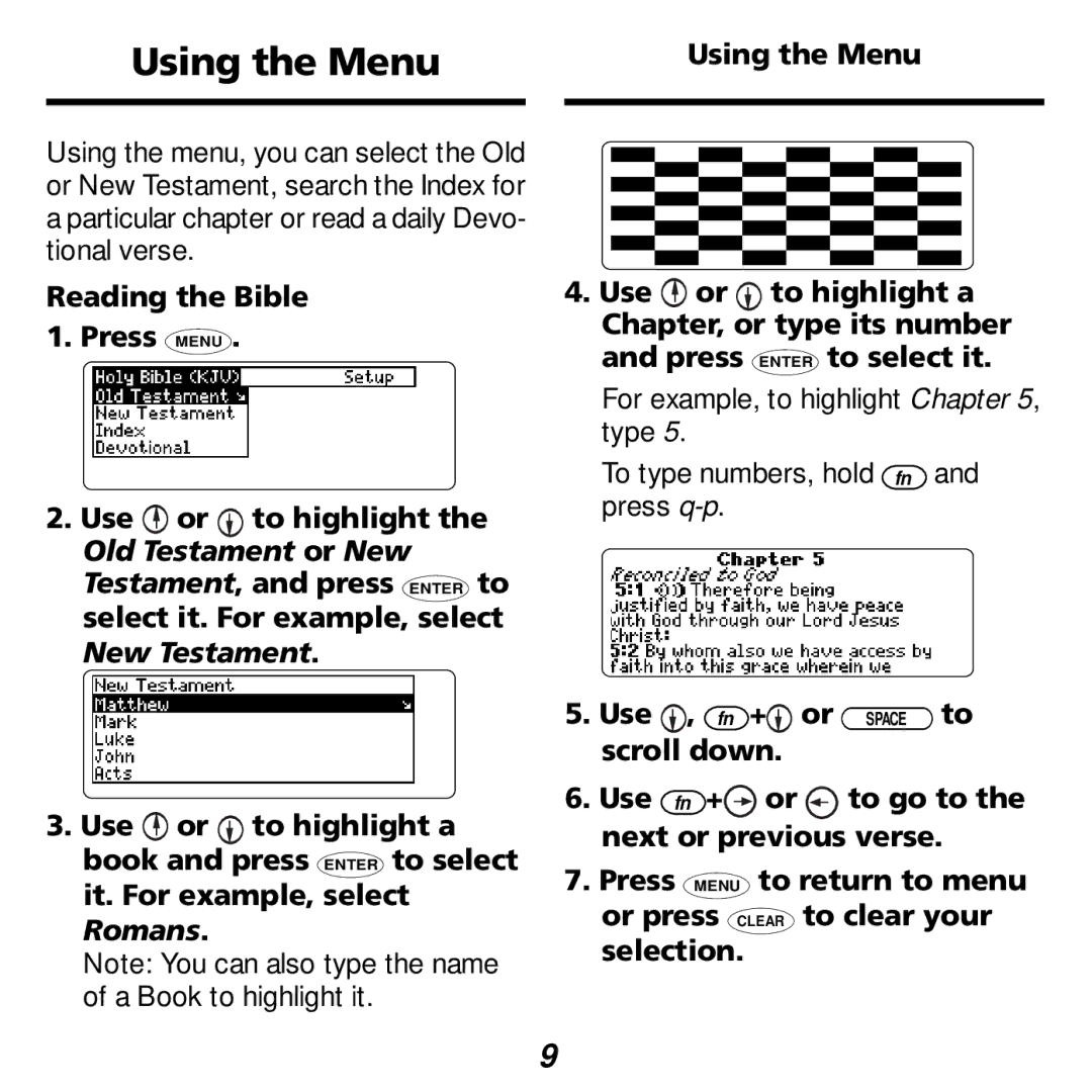 Franklin KJB-1840 manual Using the Menu 