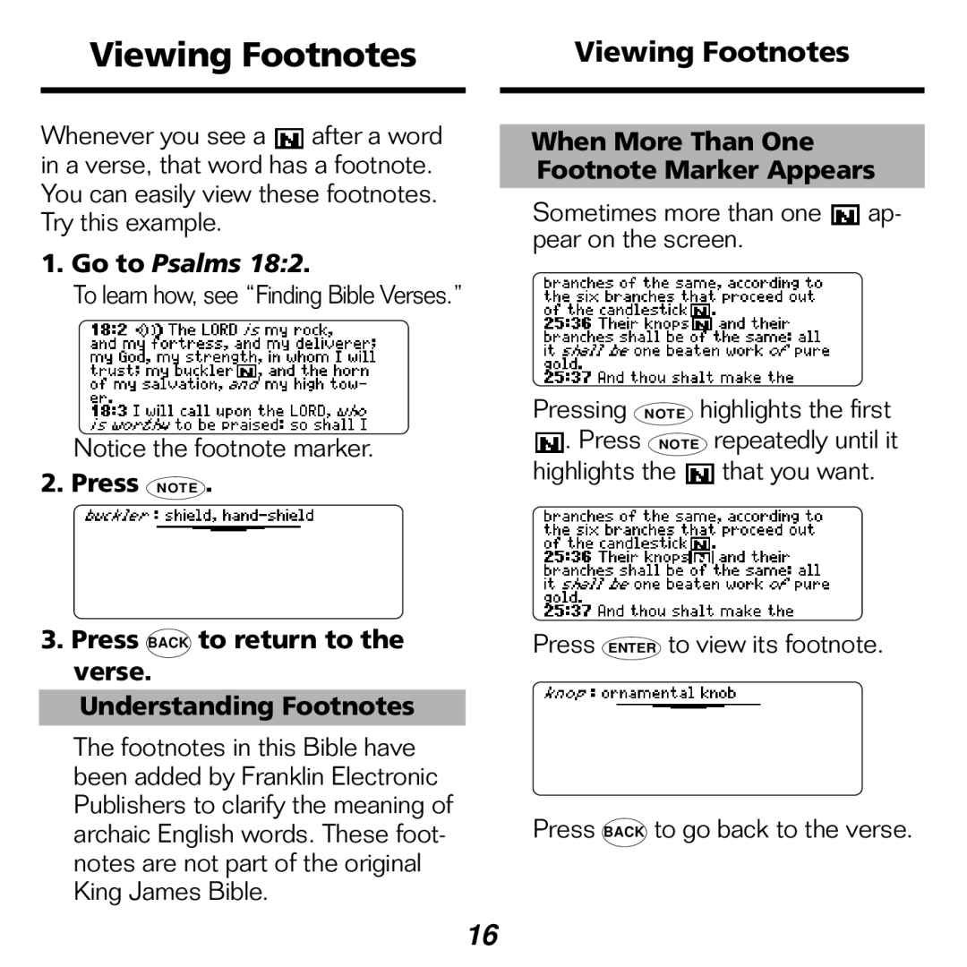 Franklin KJB-1840 manual Viewing Footnotes, When More Than One Footnote Marker Appears 