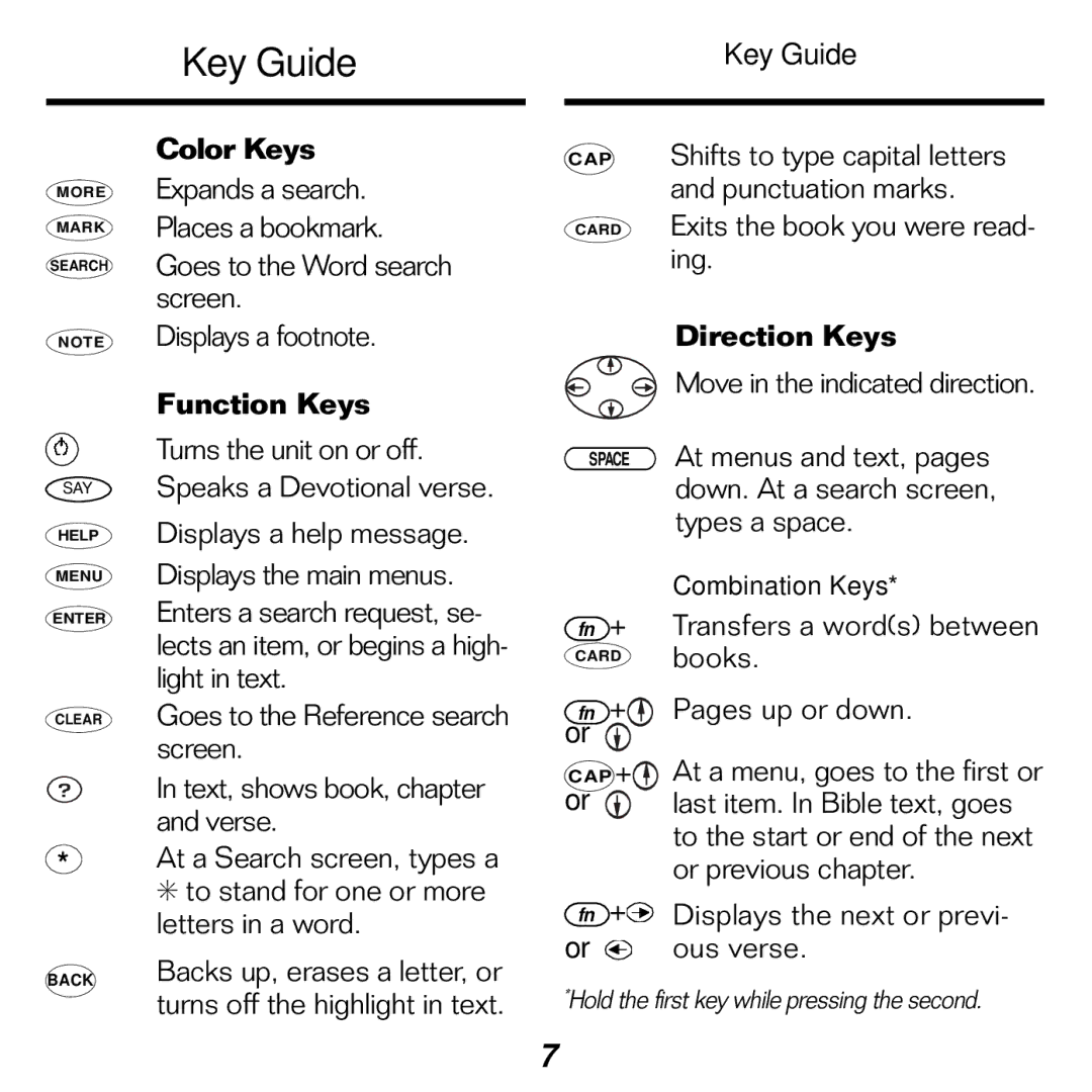 Franklin KJB-1840 manual Key Guide 