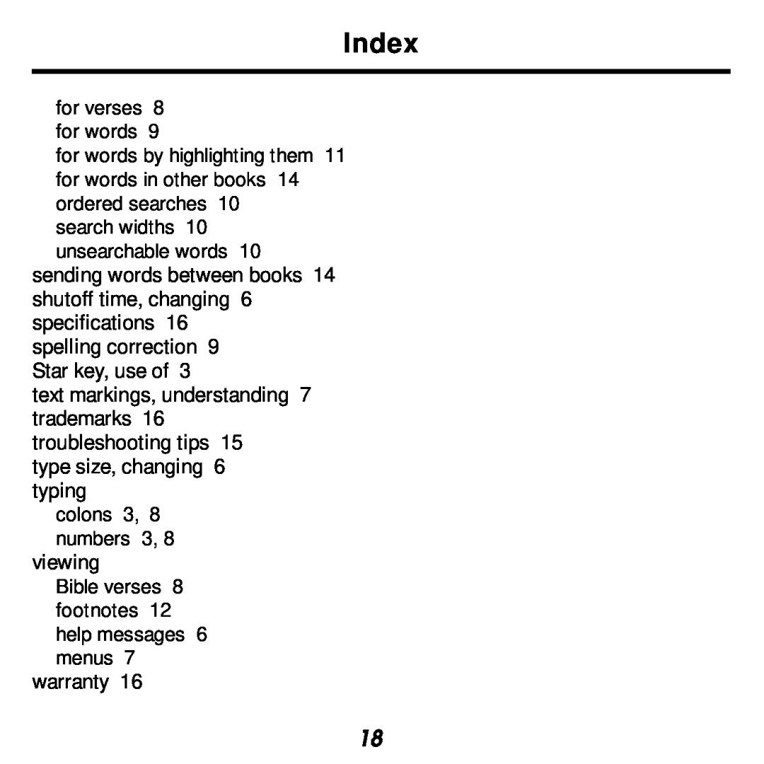 Franklin KJB-440 manual Index, for verses 8 for words 