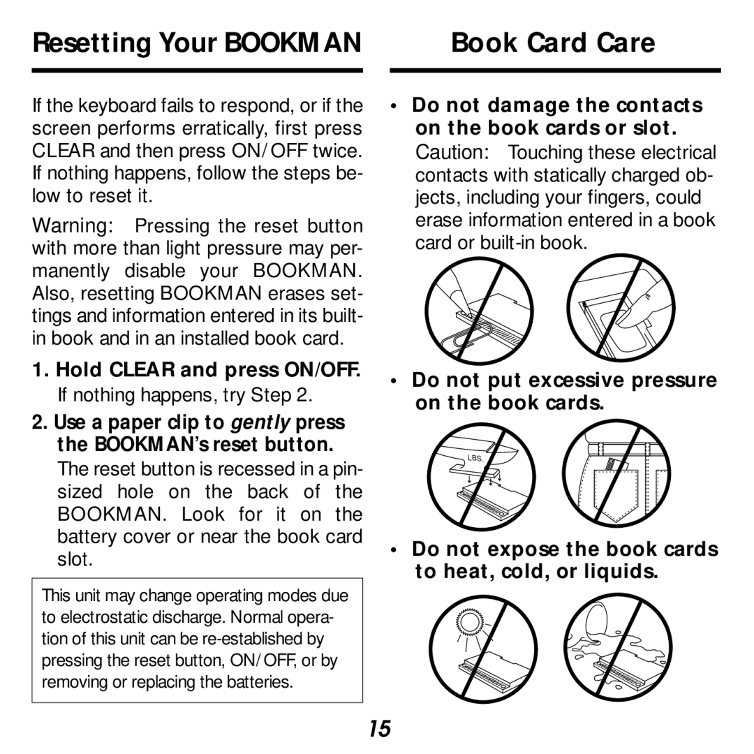 Franklin KJB-440 manual Book Card Care 