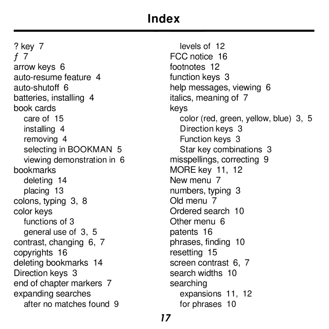 Franklin KJB-440 manual Index 