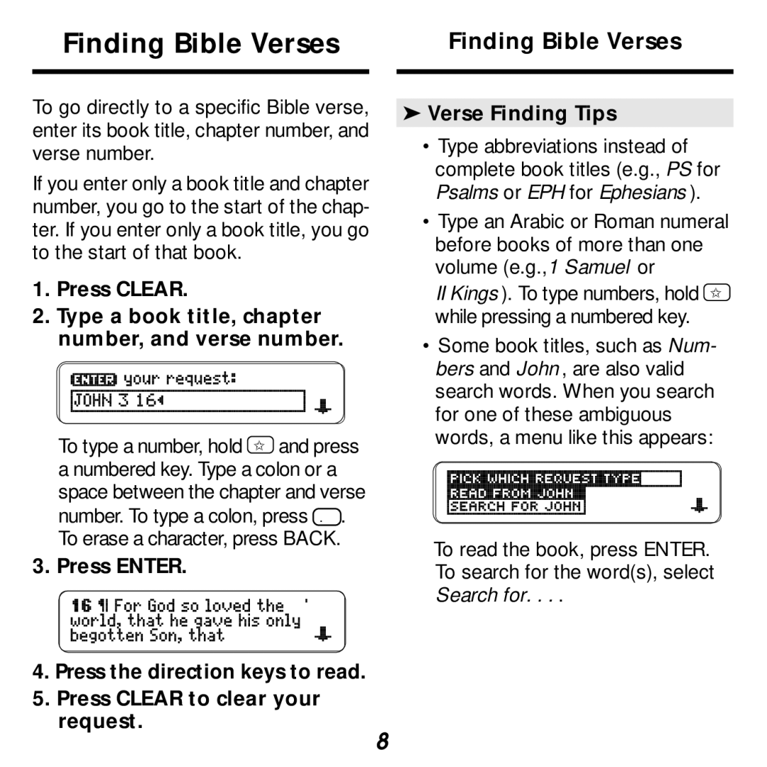 Franklin KJB-440 manual Finding Bible Verses 