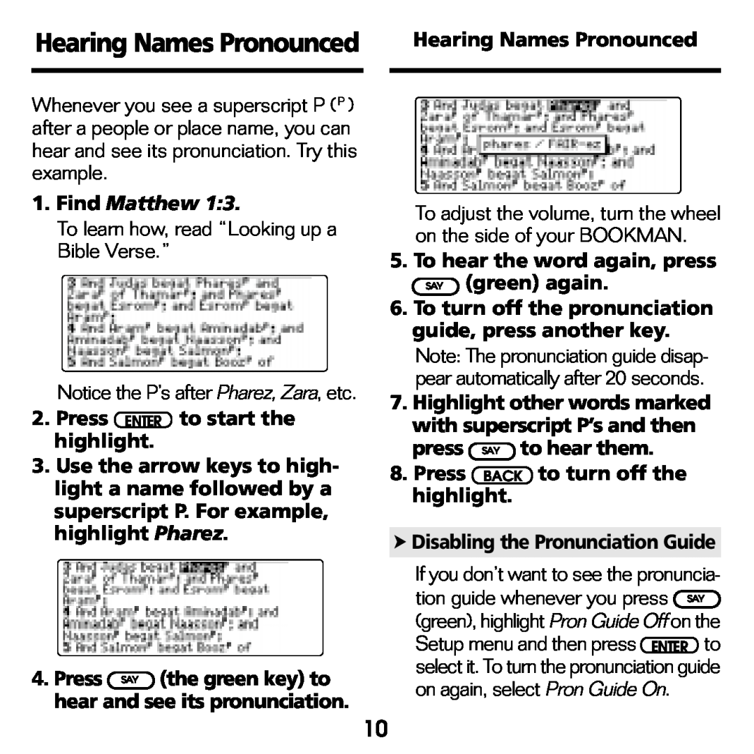 Franklin KJB-770 manual Hearing Names Pronounced, Find Matthew 