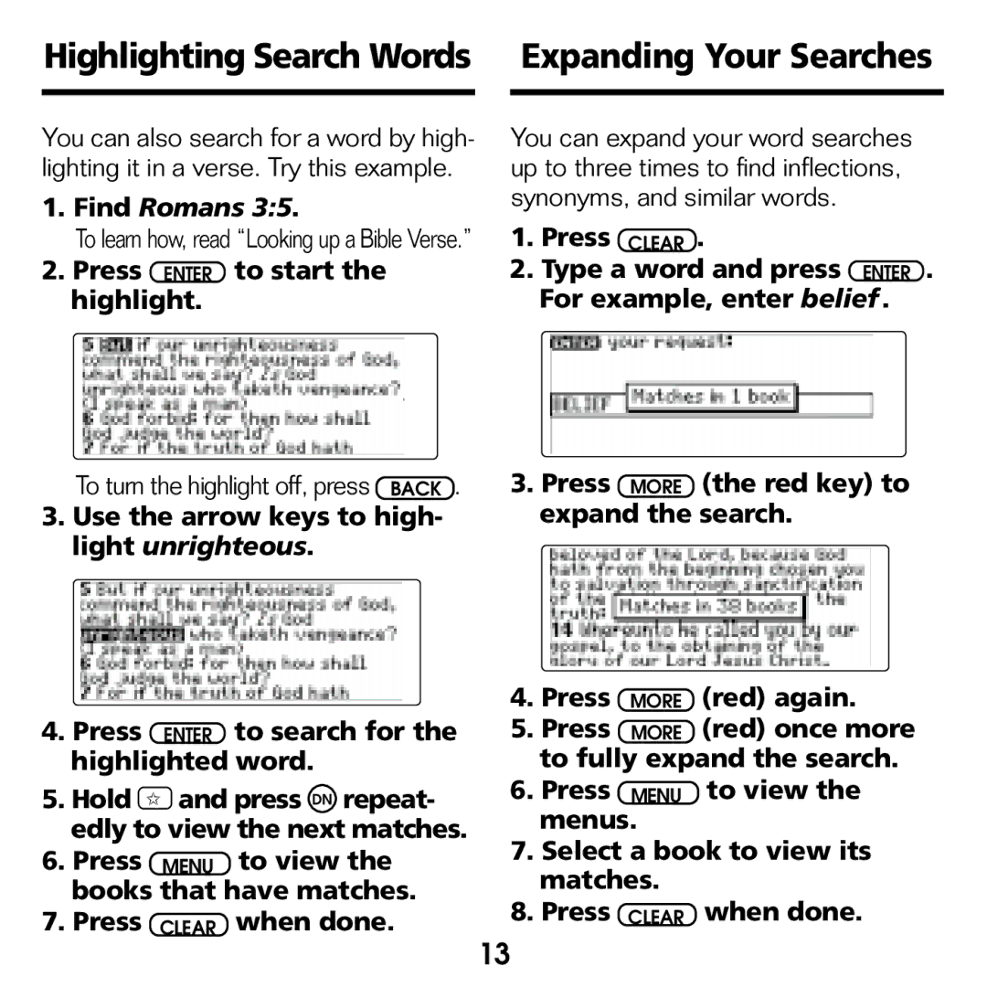 Franklin KJB-770 manual Highlighting Search Words Expanding Your Searches, Find Romans, Press Enter to start the highlight 