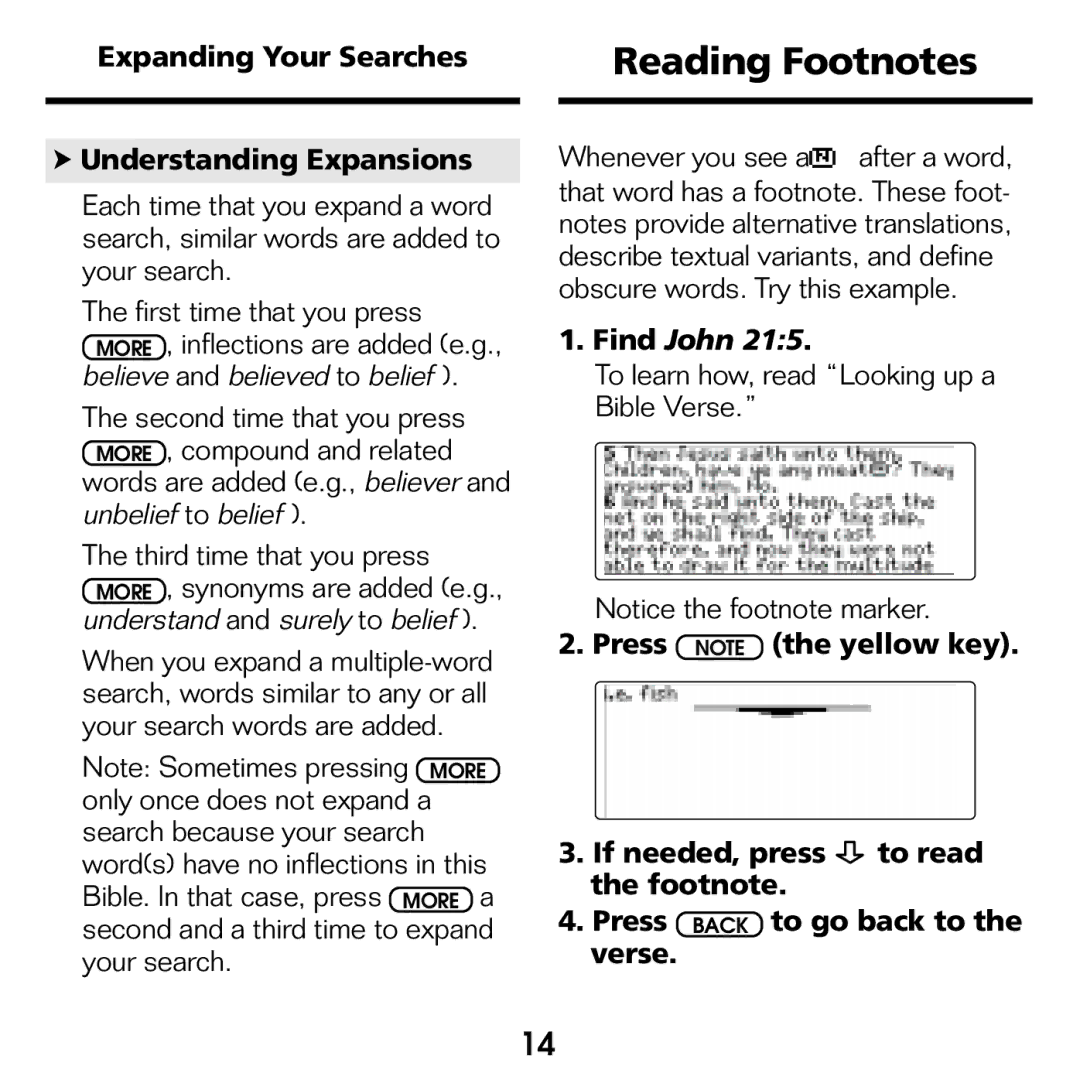 Franklin KJB-770 manual Reading Footnotes, Expanding Your Searches, Understanding Expansions, Find John 