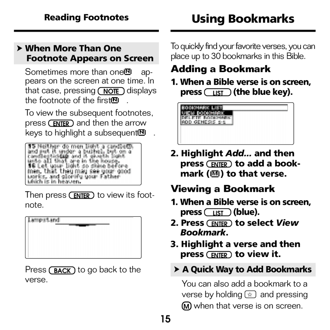 Franklin KJB-770 manual Using Bookmarks 