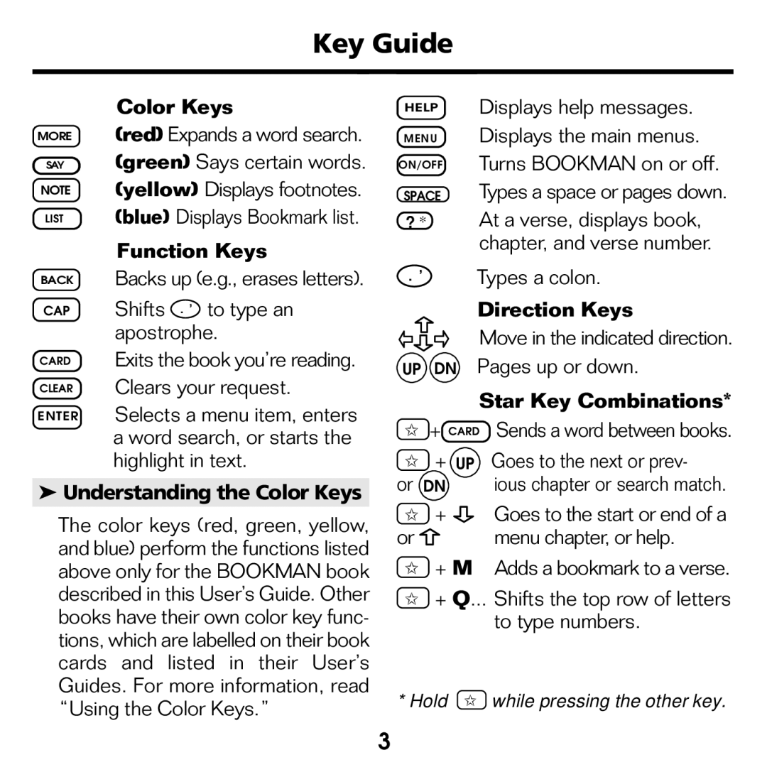 Franklin KJB-770 manual Key Guide 