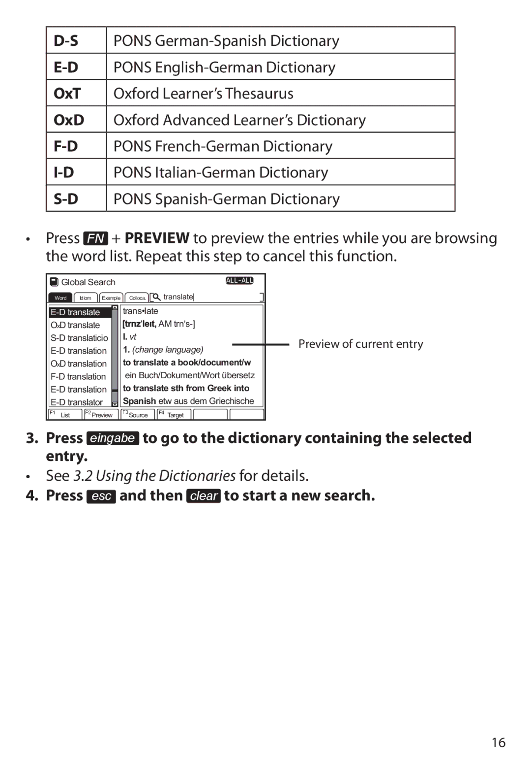 Franklin BDS-6100, Language Master Language Learning Library manual OxT, OxD, Press esc and then clear to start a new search 