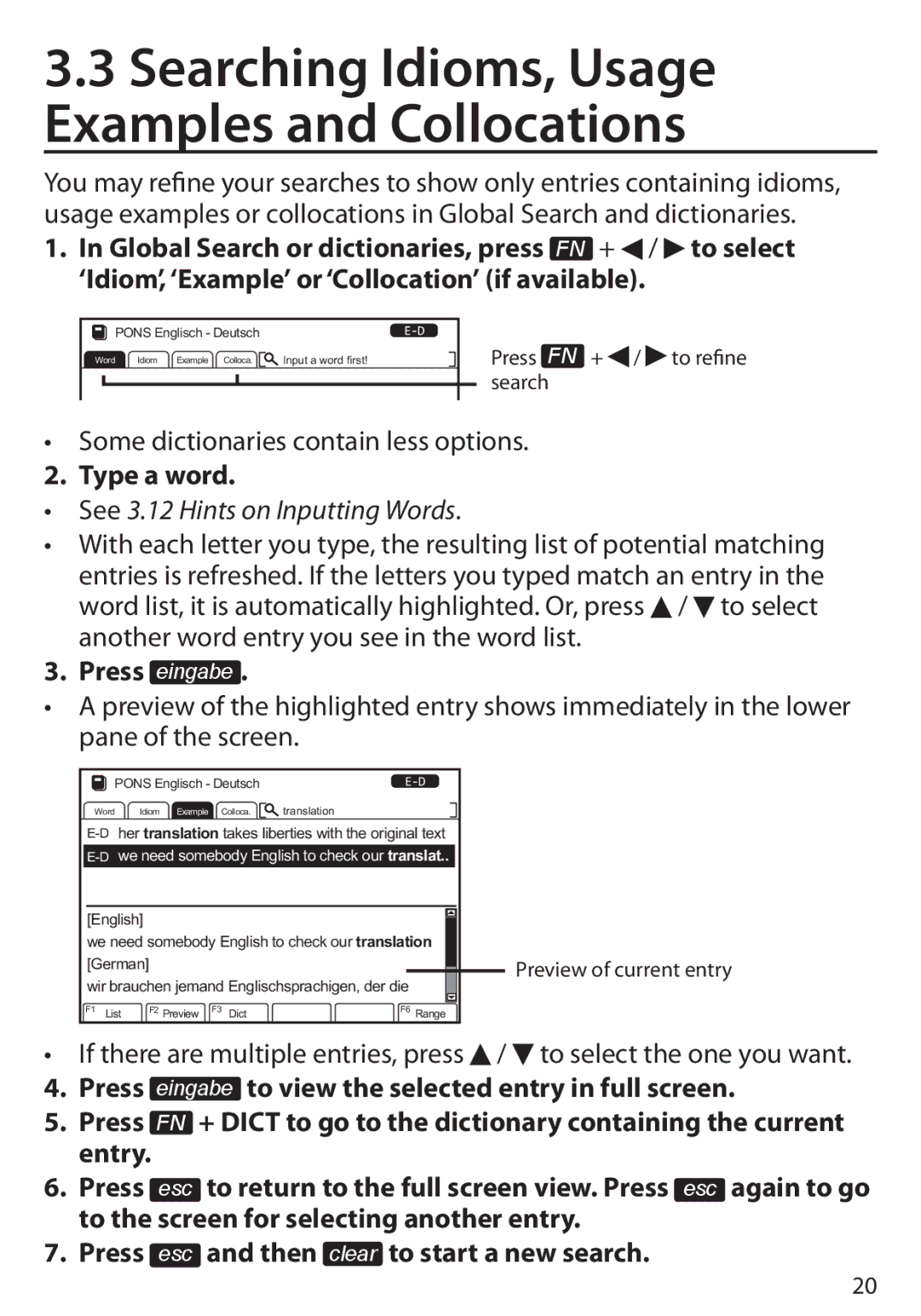 Franklin BDS-6100, Language Master Language Learning Library manual Searching Idioms, Usage Examples and Collocations 