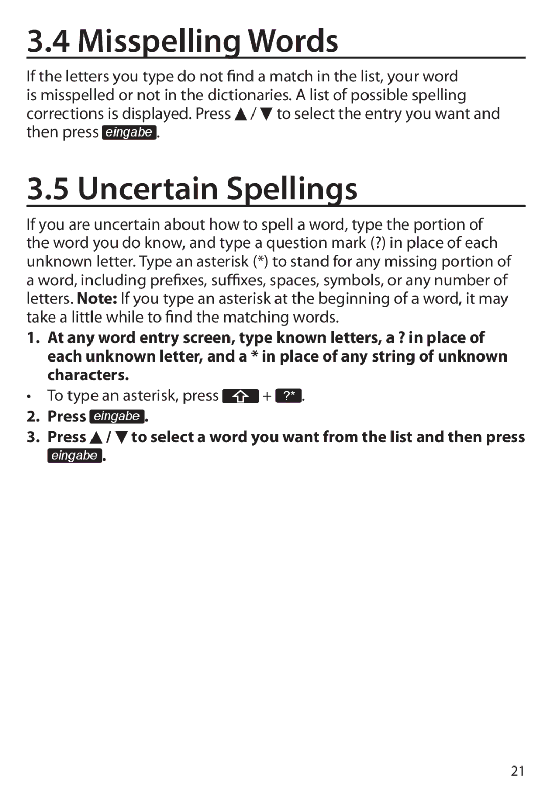 Franklin Language Master Language Learning Library, BDS-6100 manual Misspelling Words, Uncertain Spellings 