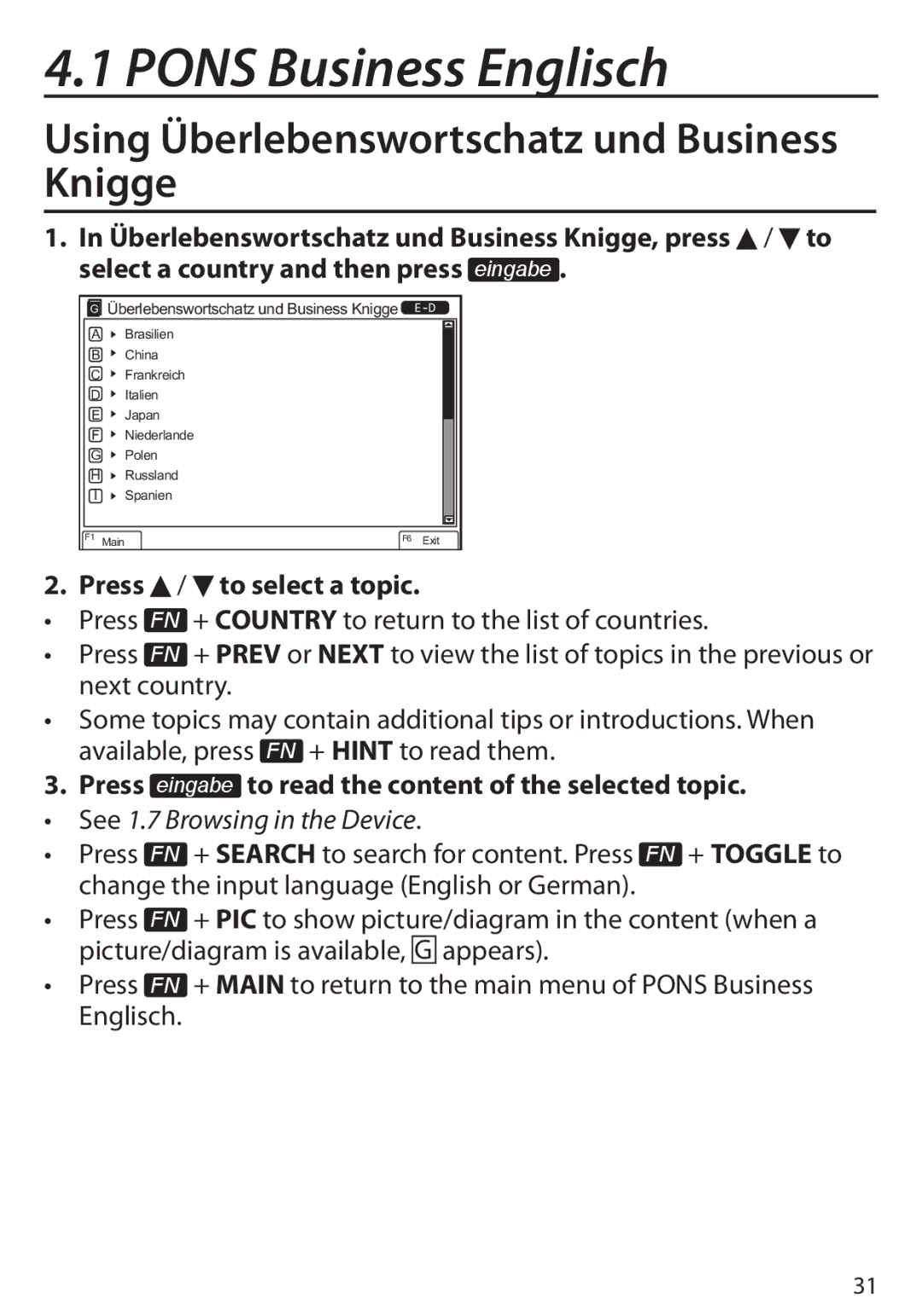 Franklin Language Master Language Learning Library, BDS-6100 manual Using Überlebenswortschatz und Business Knigge 