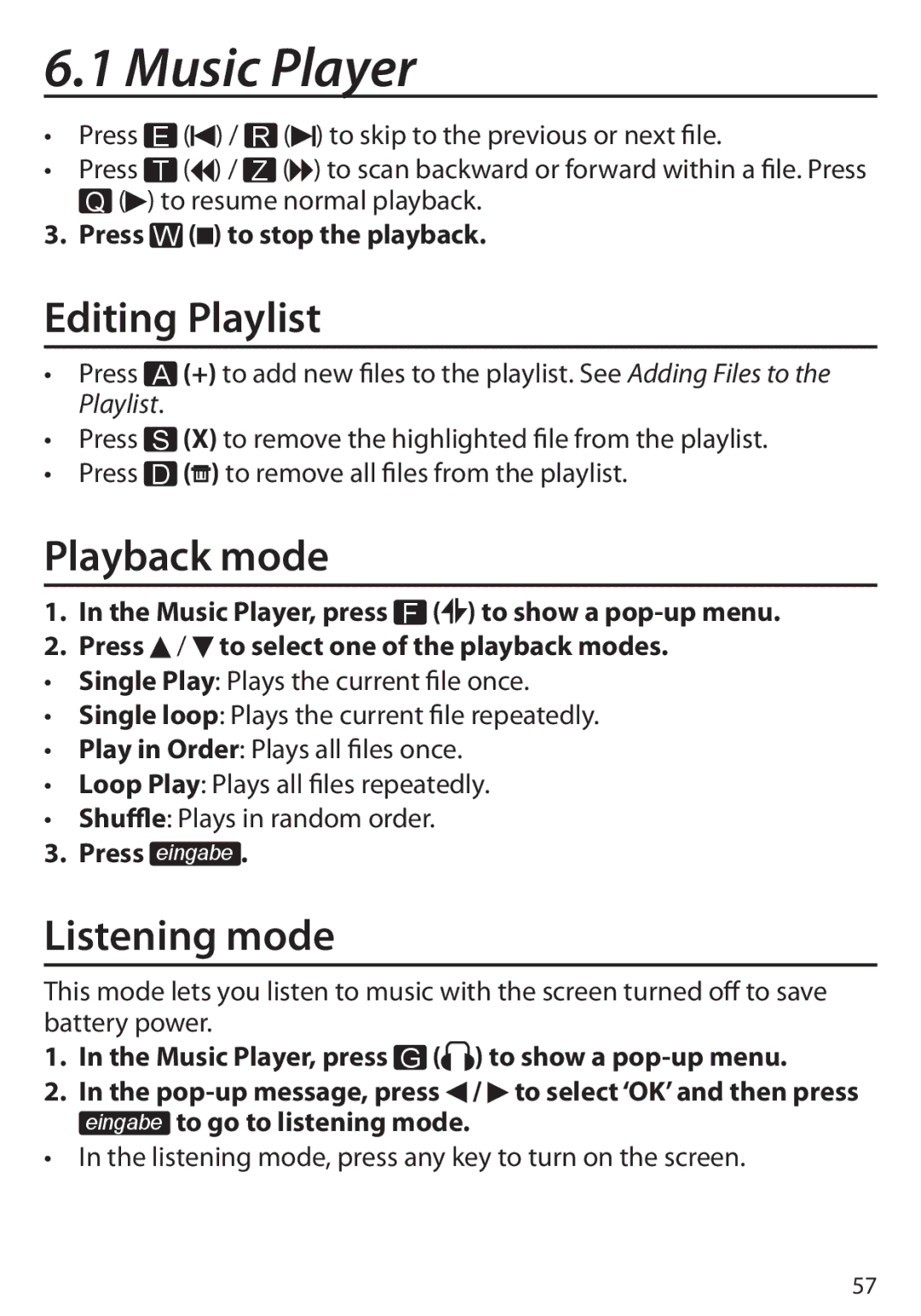 Franklin Language Master Language Learning Library, BDS-6100 Music Player, Editing Playlist, Playback mode, Listening mode 