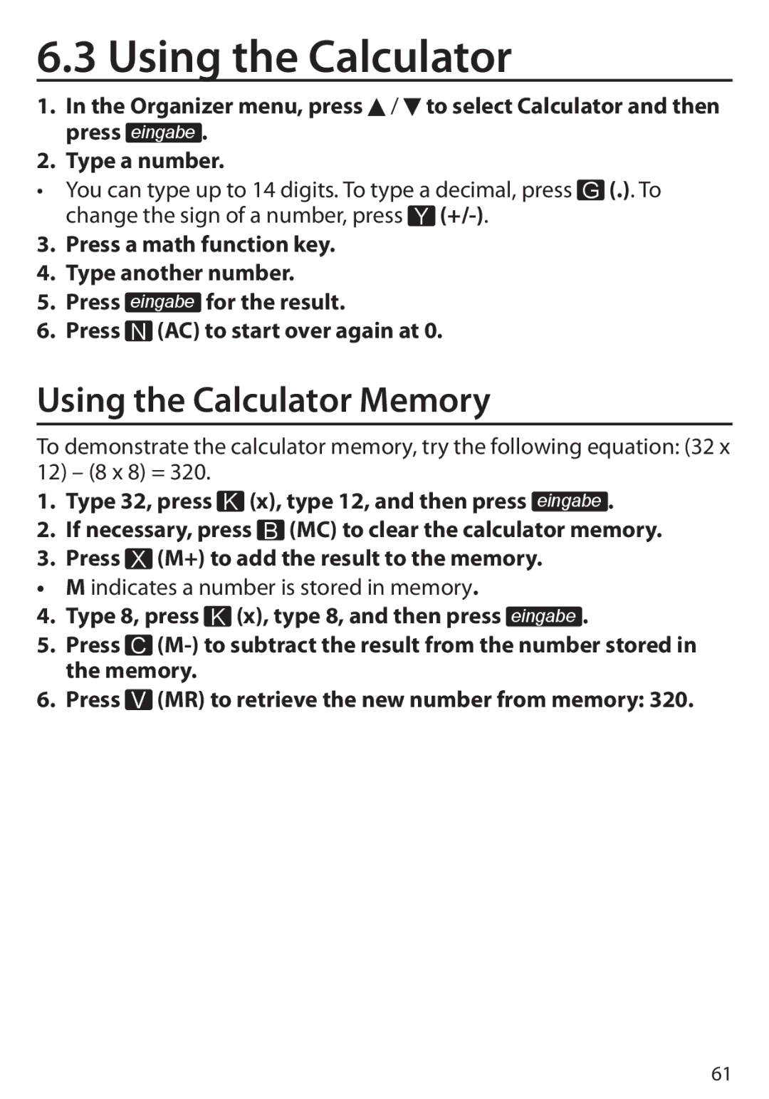 Franklin Language Master Language Learning Library, BDS-6100 manual Using the Calculator Memory 