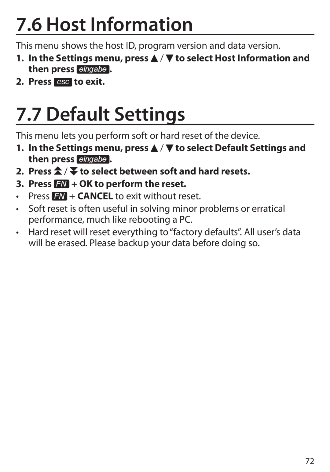 Franklin BDS-6100, Language Master Language Learning Library manual Host Information, Default Settings 