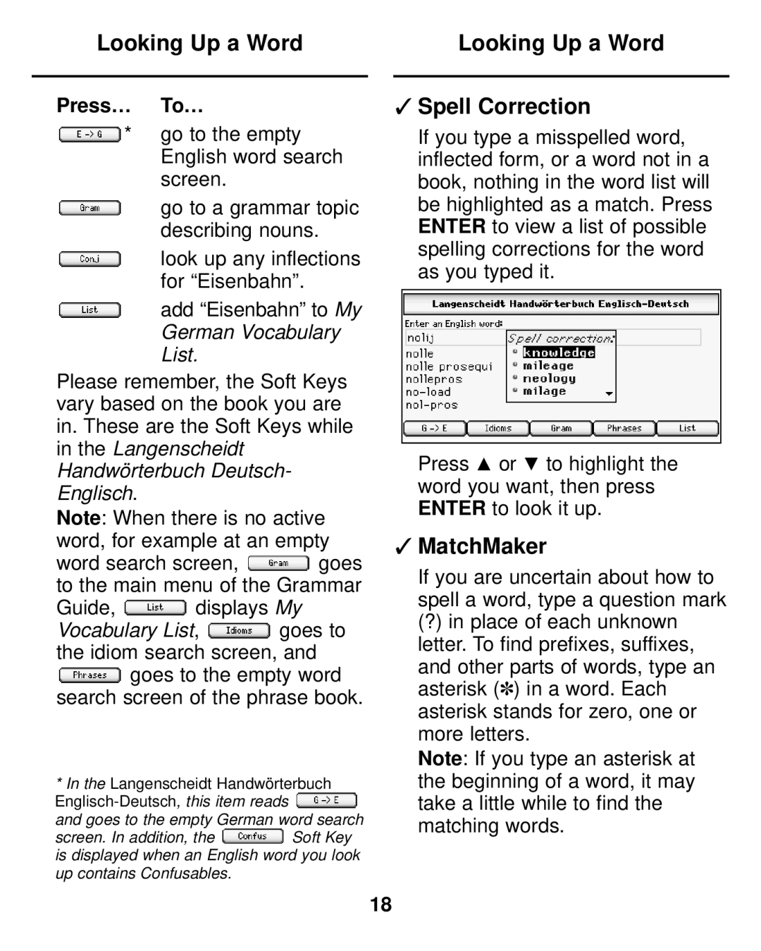 Franklin LDE-1900 manual Looking Up a Word Spell Correction, MatchMaker, Press… To… 