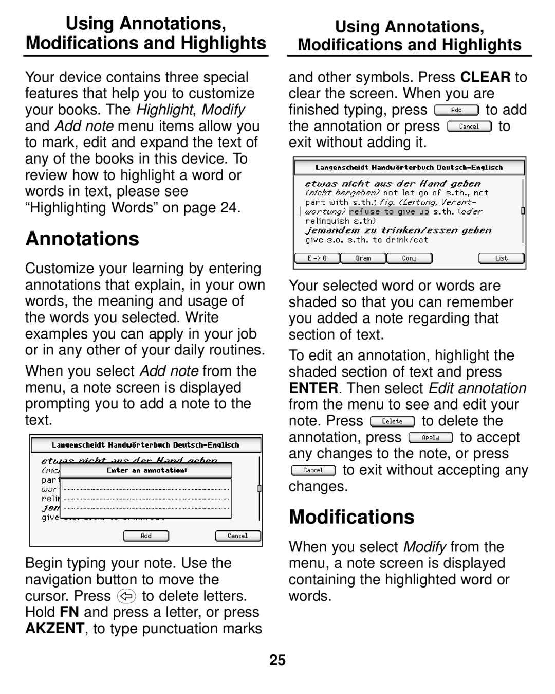 Franklin LDE-1900 manual Using Annotations Modifications and Highlights 