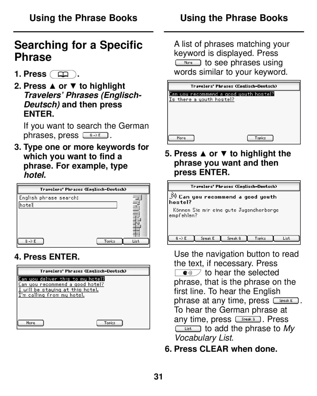 Franklin LDE-1900 manual Searching for a Specific Phrase 