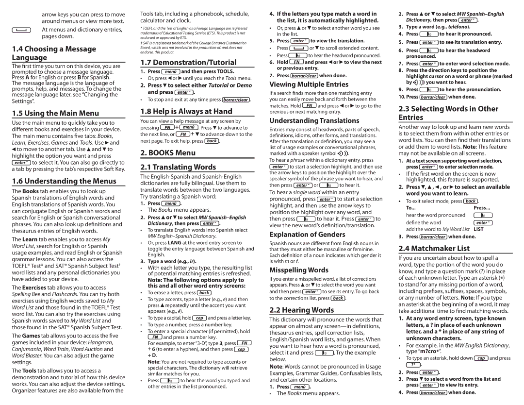 Franklin BES-2110 manual Choosing a Message Language, Using the Main Menu, Understanding the Menus, Demonstration/Tutorial 