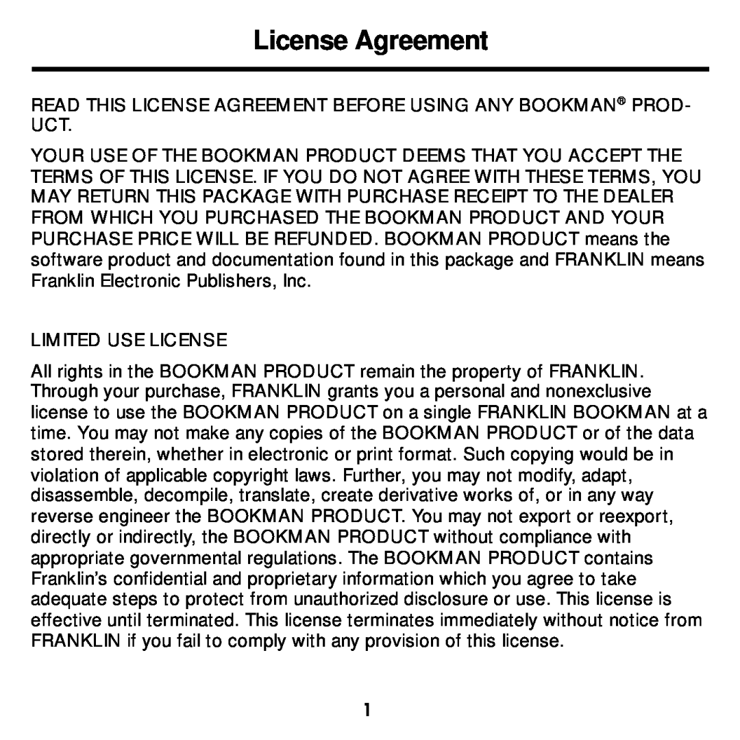 Franklin MWD-1440 manual License Agreement 