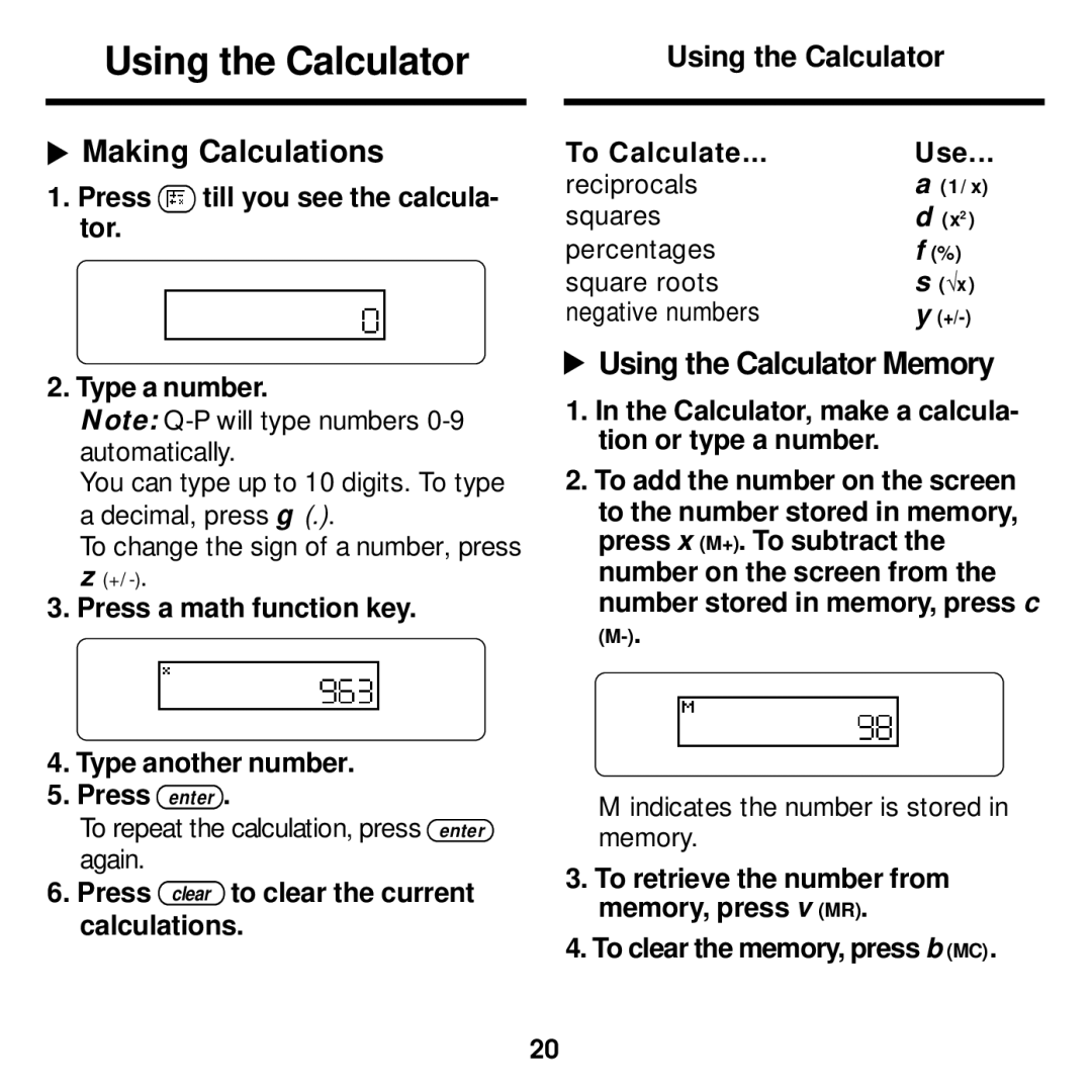 Franklin MWD-1440 manual Using the Calculator, Making Calculations 