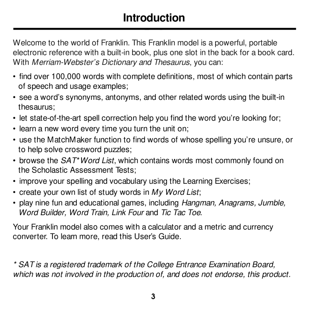 Franklin MWD-1440 manual Introduction 