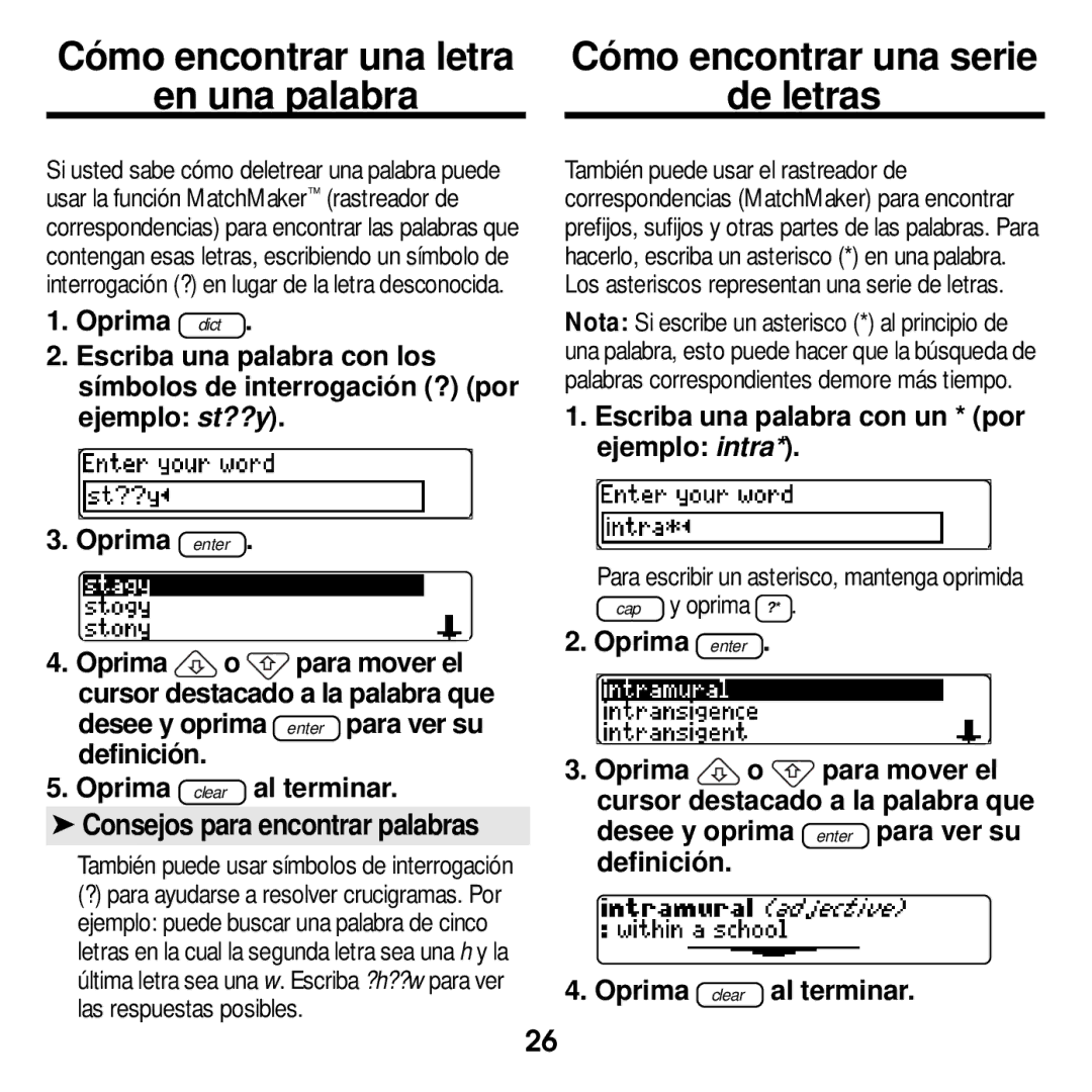 Franklin MWD-400 manual En una palabra De letras, Consejos para encontrar palabras 