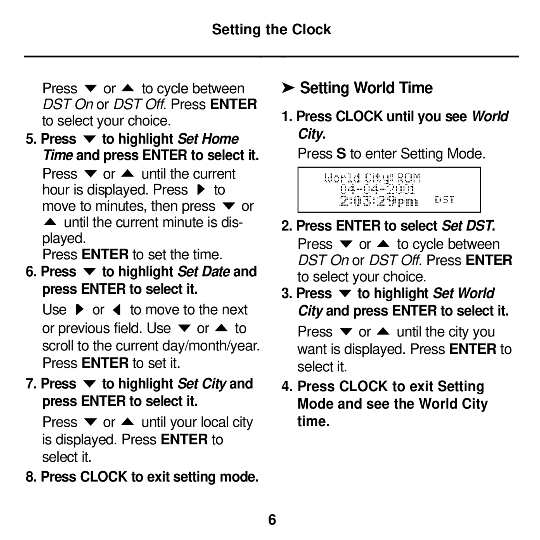 Franklin MWD-450 manual Setting World Time 