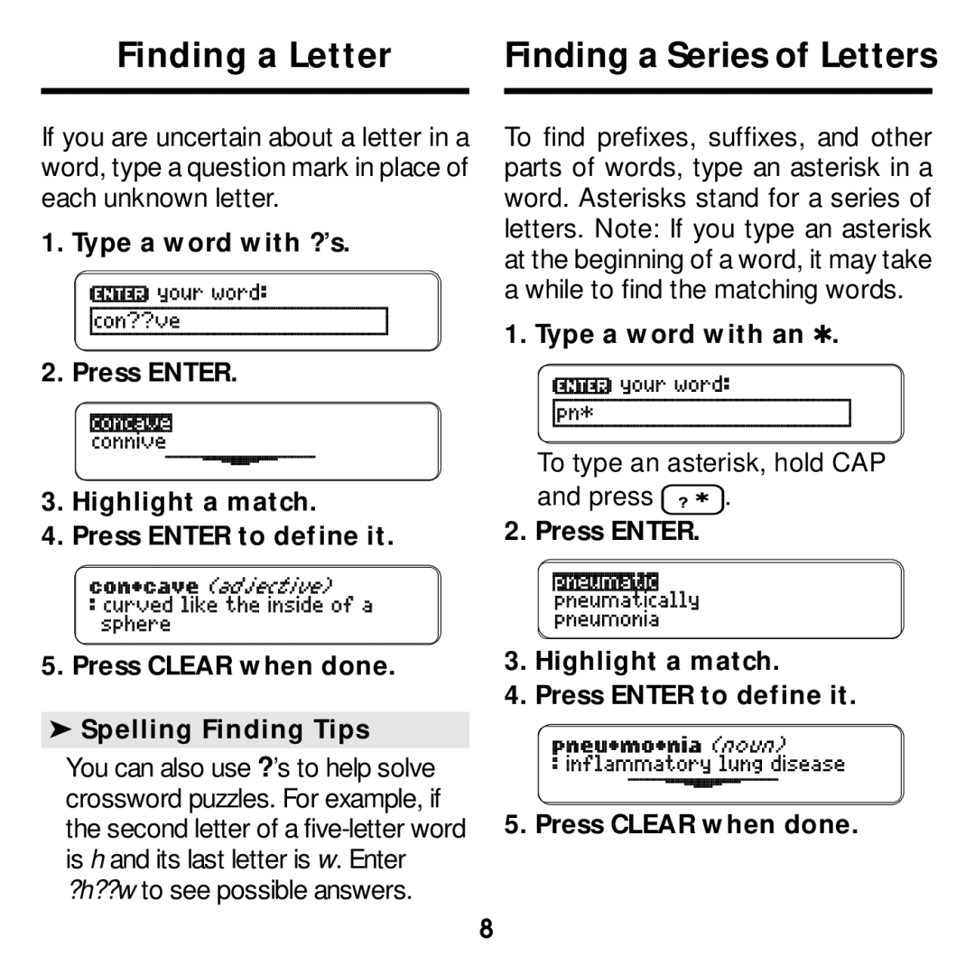 Franklin MWD-640 manual Finding a Letter, Type a word with an 