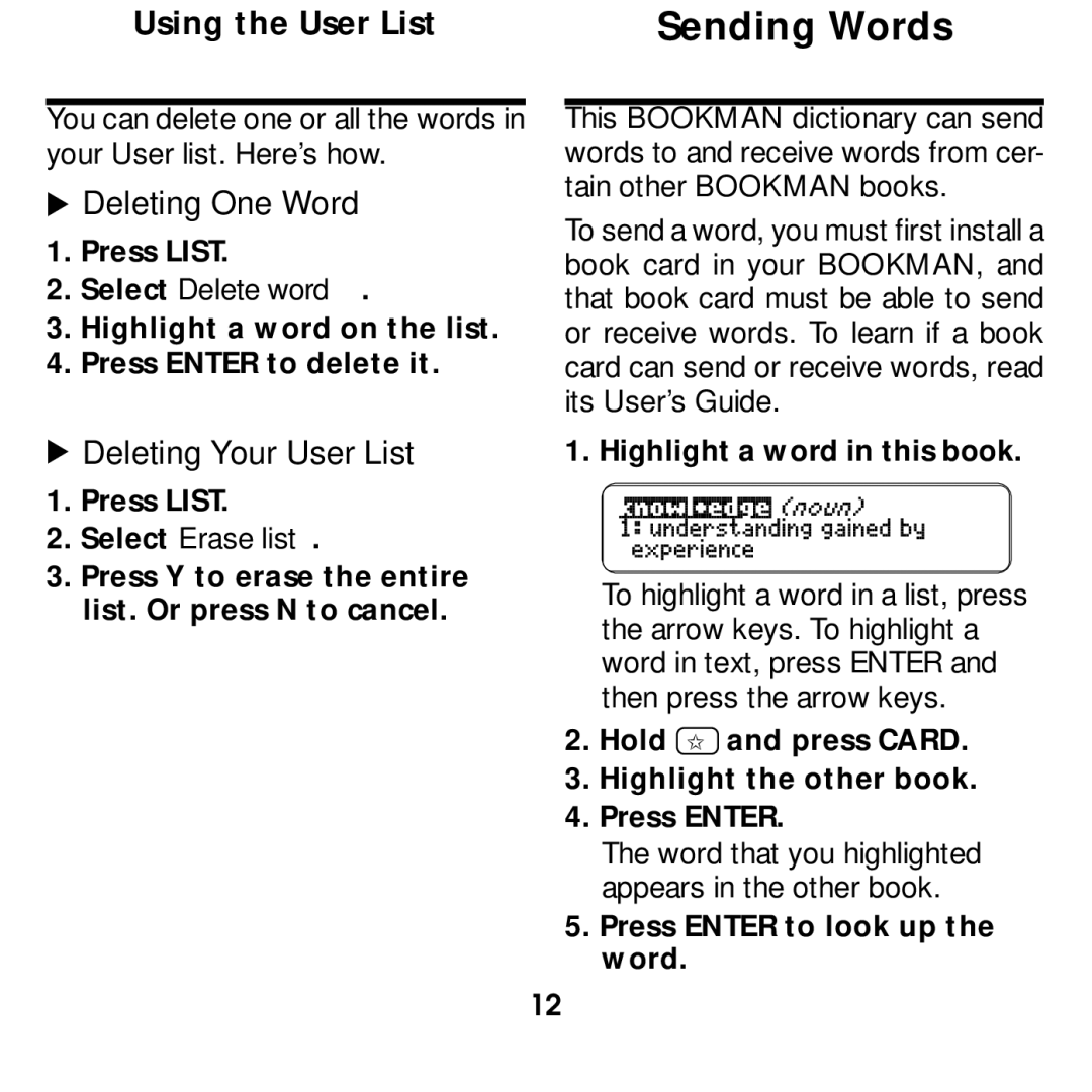 Franklin MWD-640 manual Sending Words 