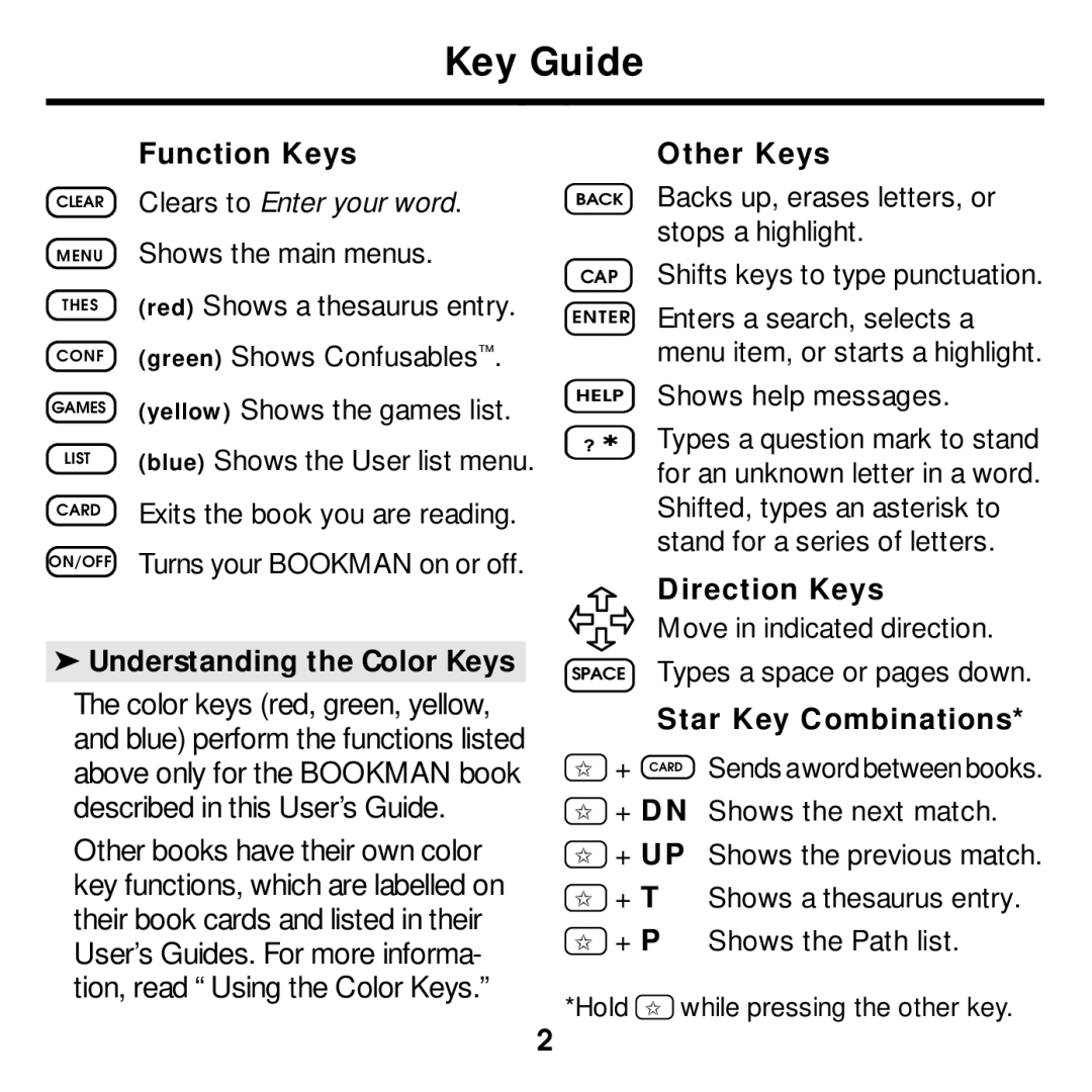 Franklin MWD-640 manual Key Guide 