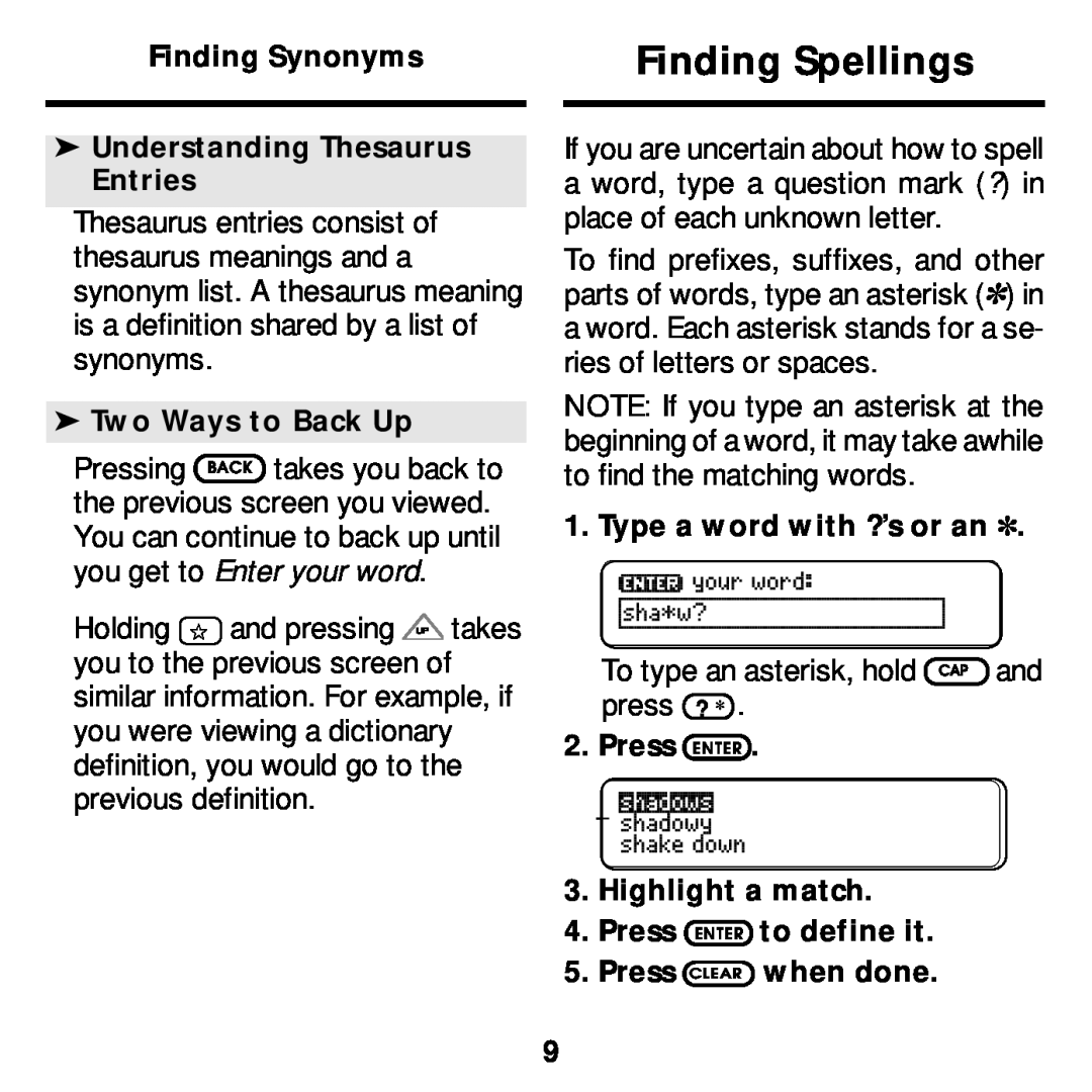 Franklin MWS-2018 manual Finding Spellings 