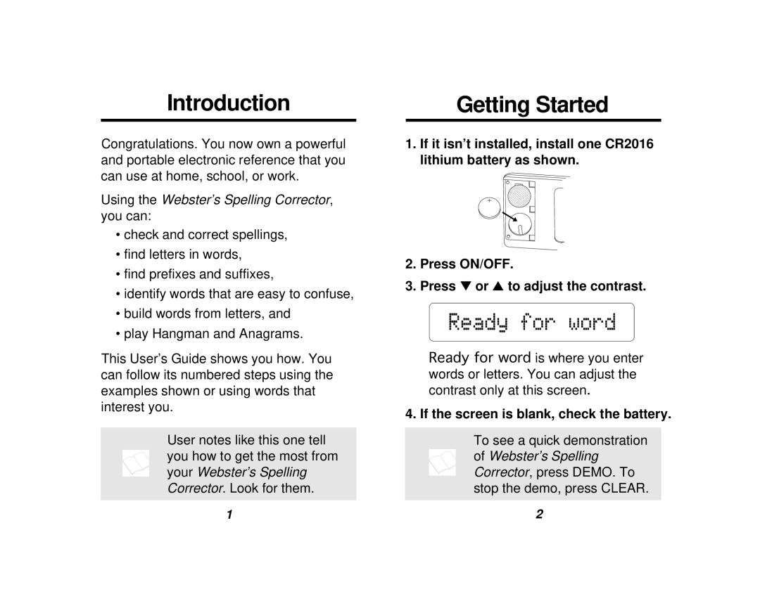 Franklin NC-10 manual Introduction, Getting Started, If the screen is blank, check the battery 