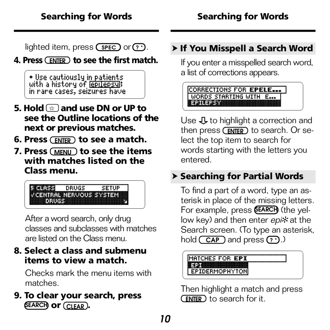 Franklin NDH-2062 manual Select a class and submenu items to view a match, To clear your search, press 