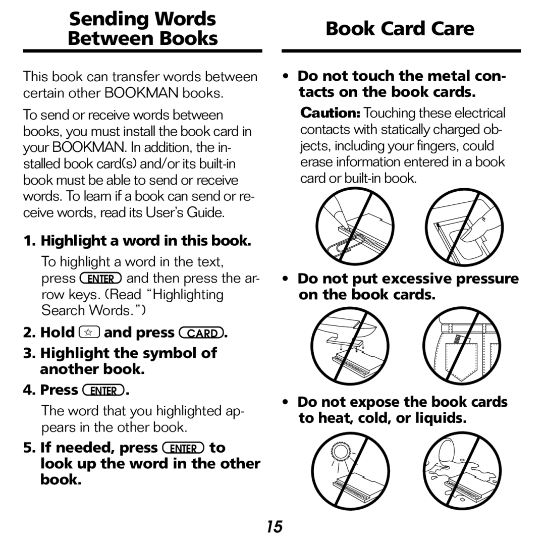 Franklin NDH-2062 manual Sending Words Book Card Care Between Books, Highlight a word in this book 