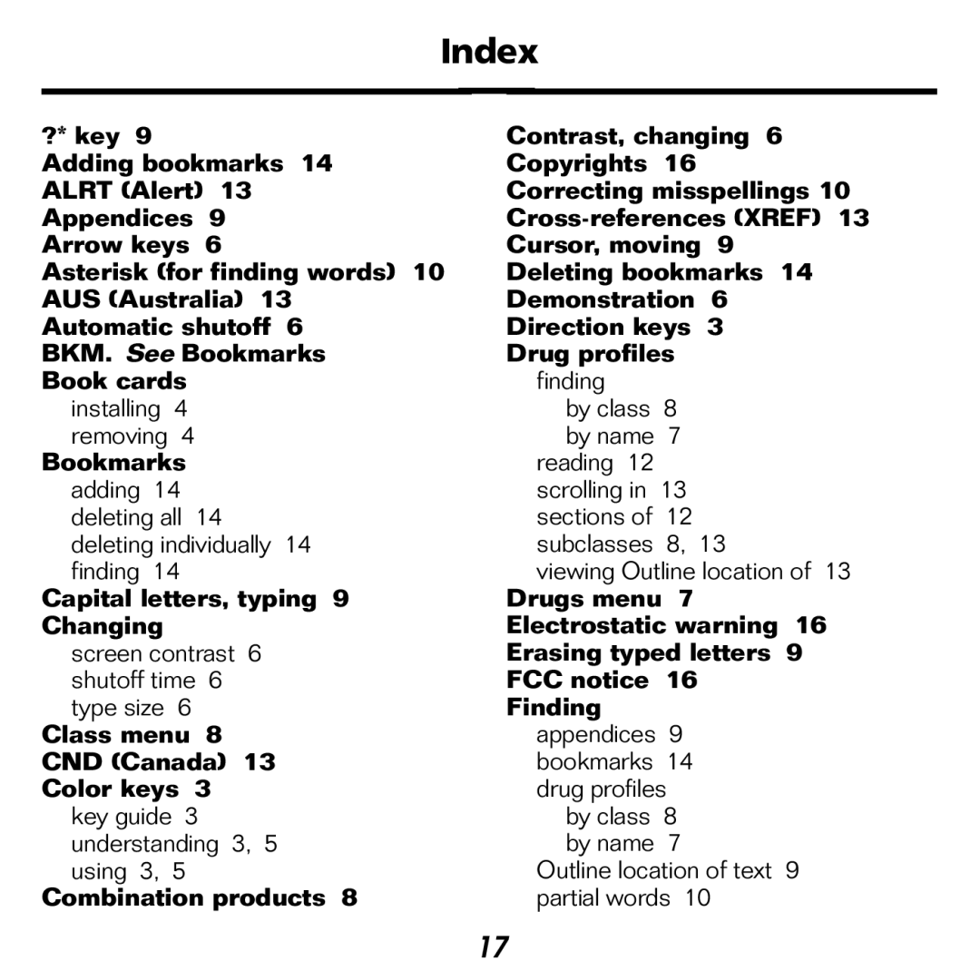 Franklin NDH-2062 manual Index 