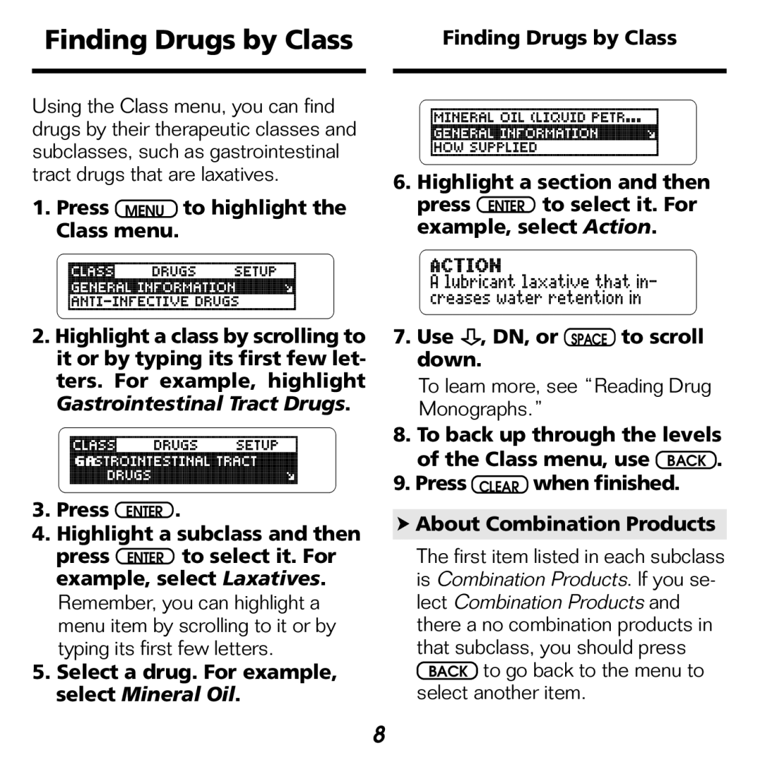 Franklin NDH-2062 manual Finding Drugs by Class 