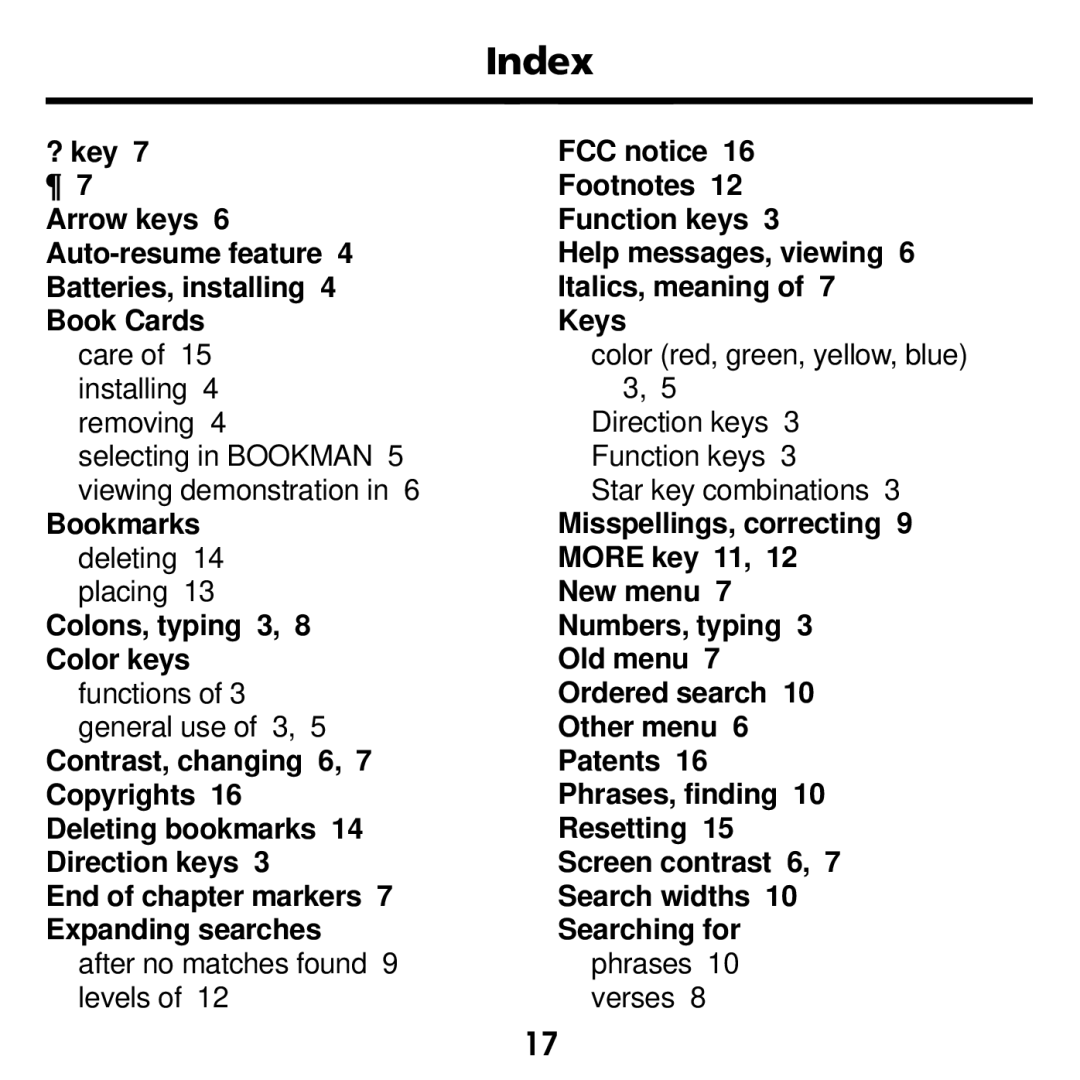 Franklin NIV-440 manual Index 