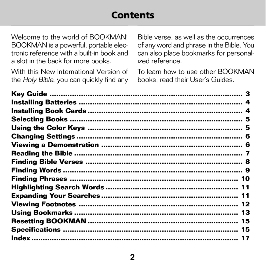 Franklin NIV-440 manual Contents 